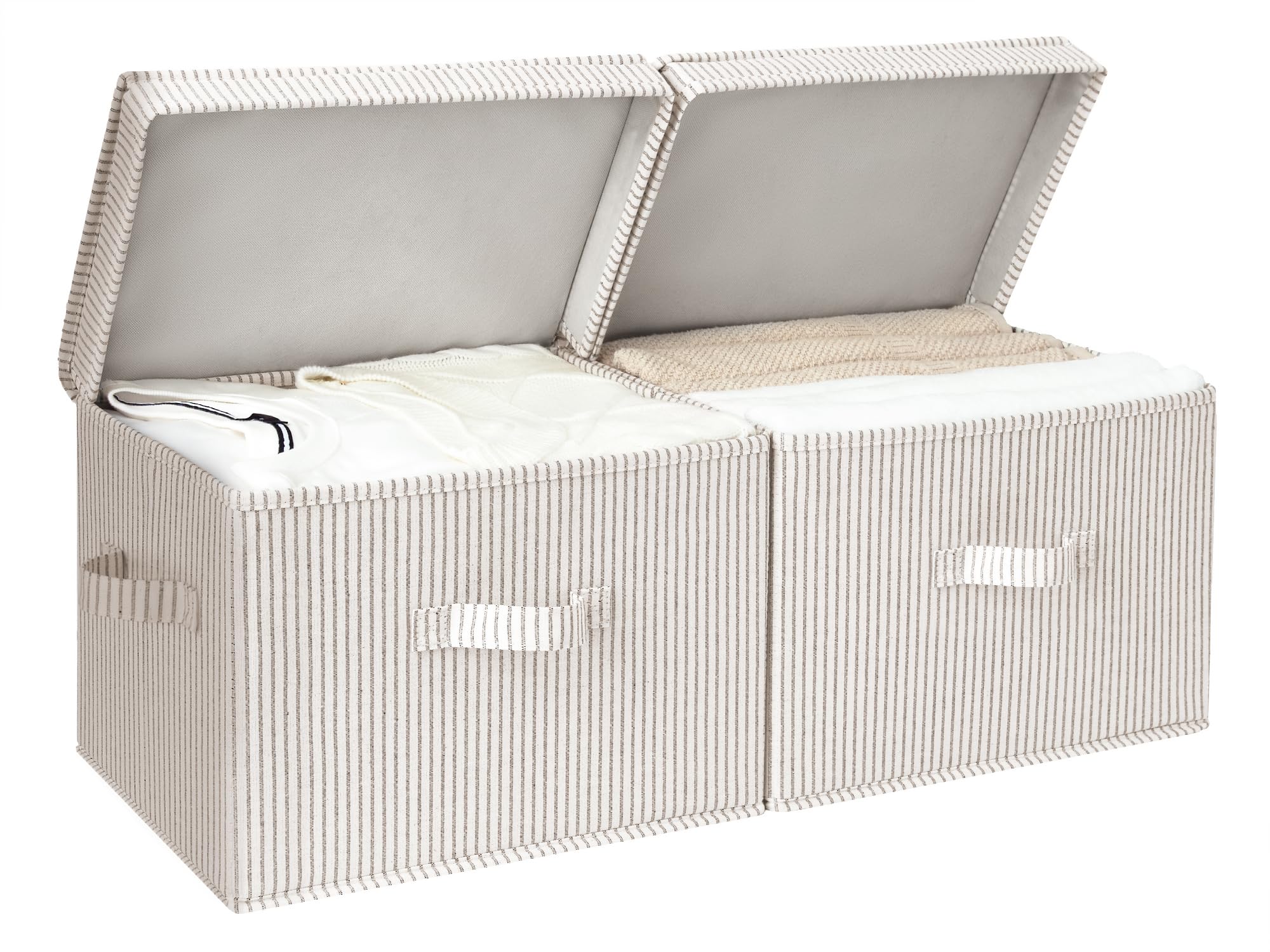 LAIFUCAM  Fabric Storage Bins with Lids Large Stackable Decorative Storage Boxes for Closet Shelves Natural Fiber Handles Stripes 2 pack Organizer