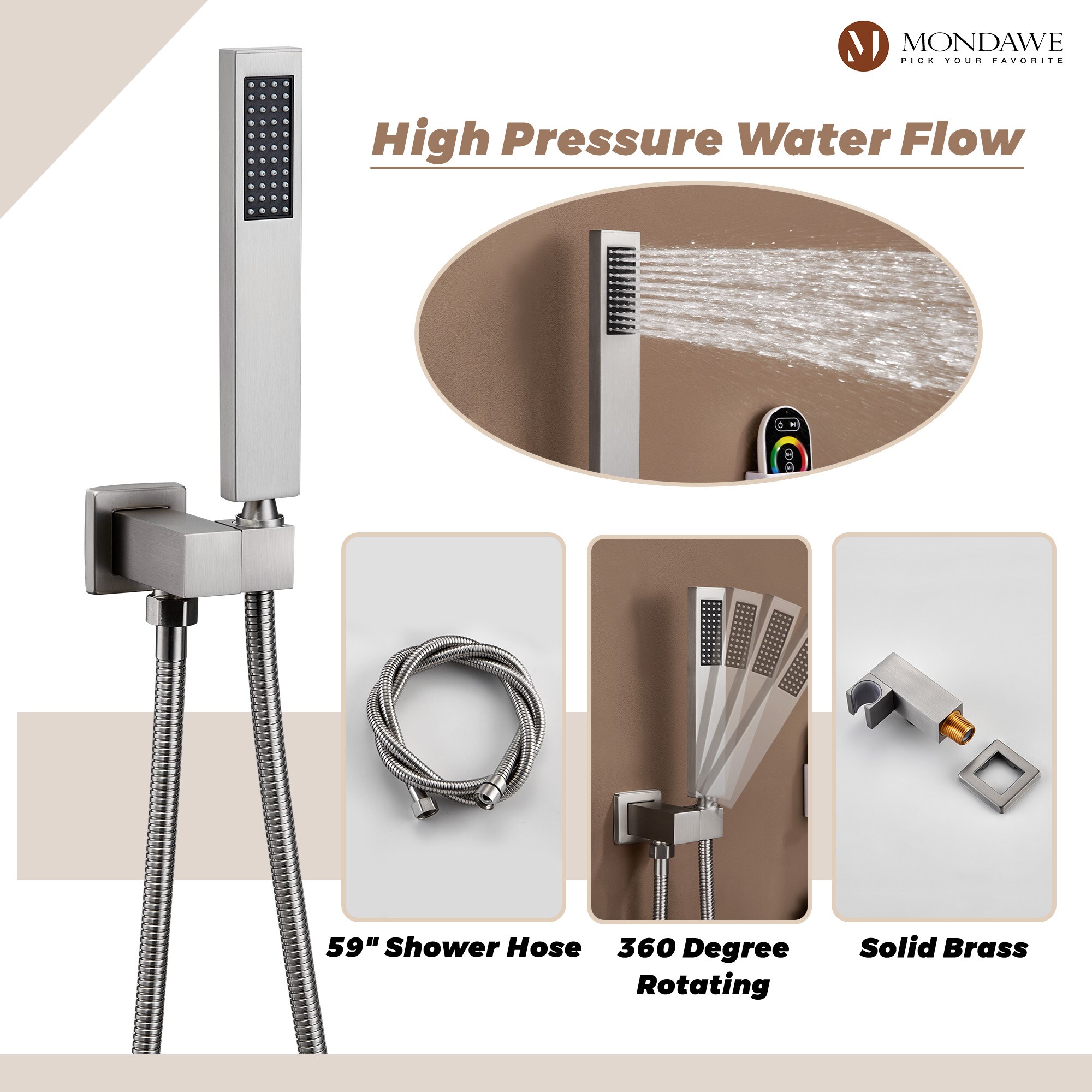 LUCKY ONE MD6086-BN Showerhead-Bar-Panels - View #7