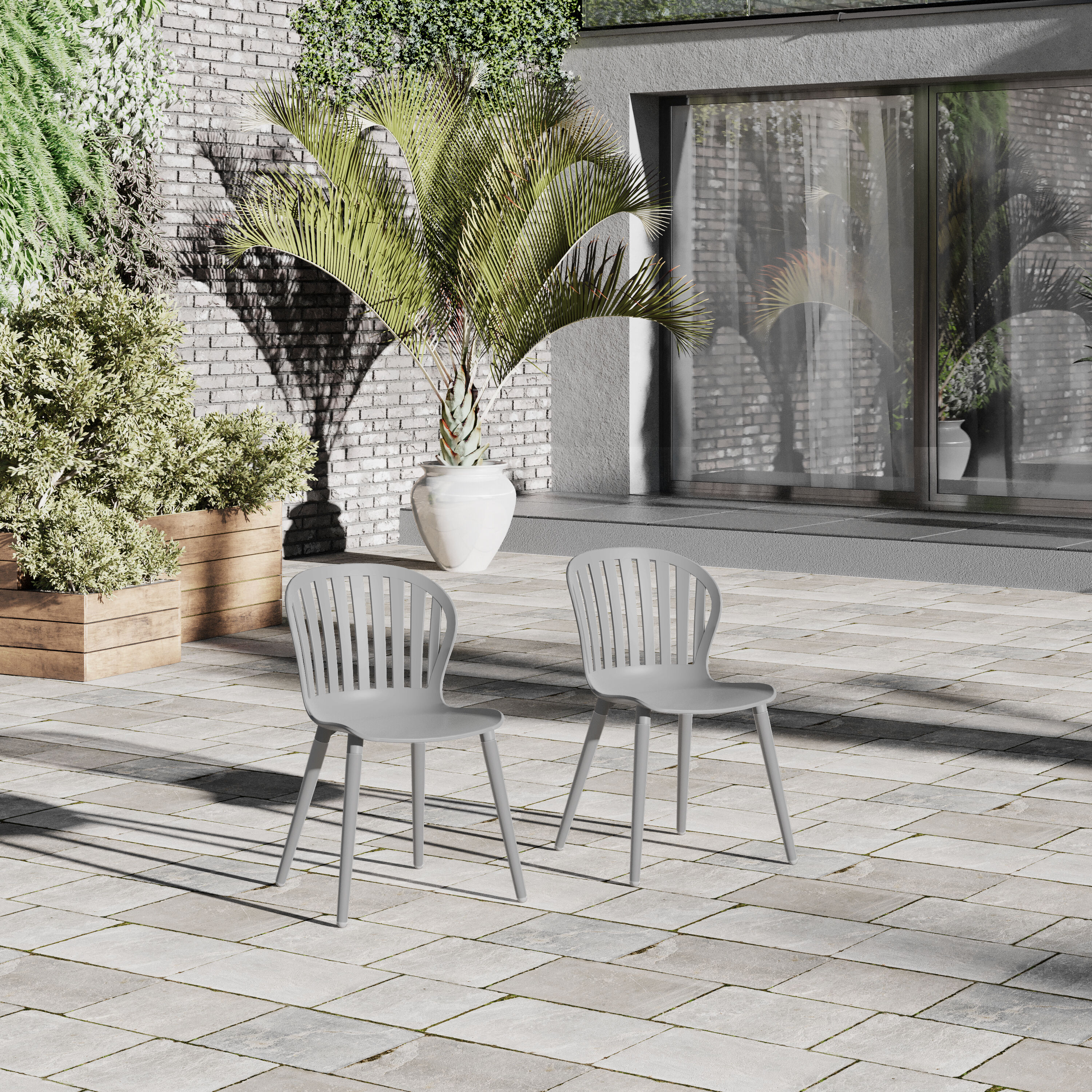 Amazonia 2CANNSIDEALUGRY Outdoor Patio Set of 2 Grey Hanging Conversation Chair with Gray Solid Seat