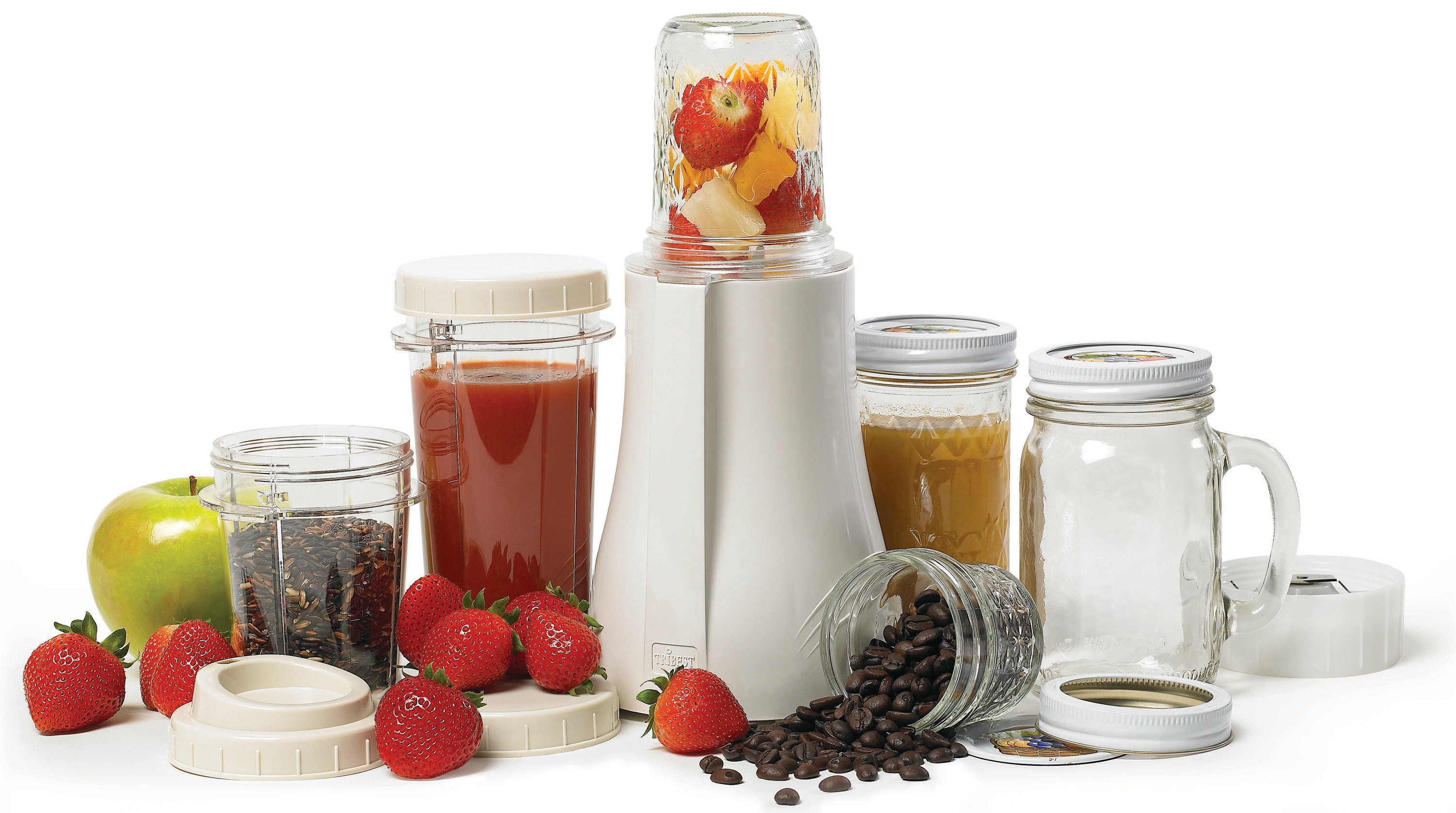 Tribest Mason Jar Ready Personal Blender II Set with Mug/White