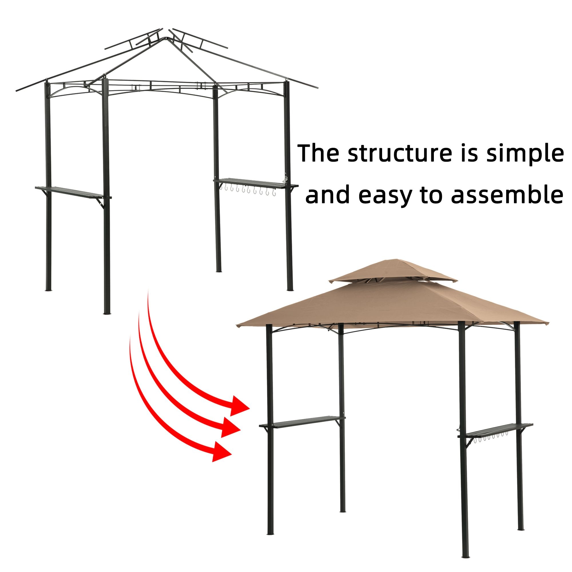 Yiekholo 8-ft x 5-ft Pentagon Khaki Metal Polyester Roof Grill Gazebo ...