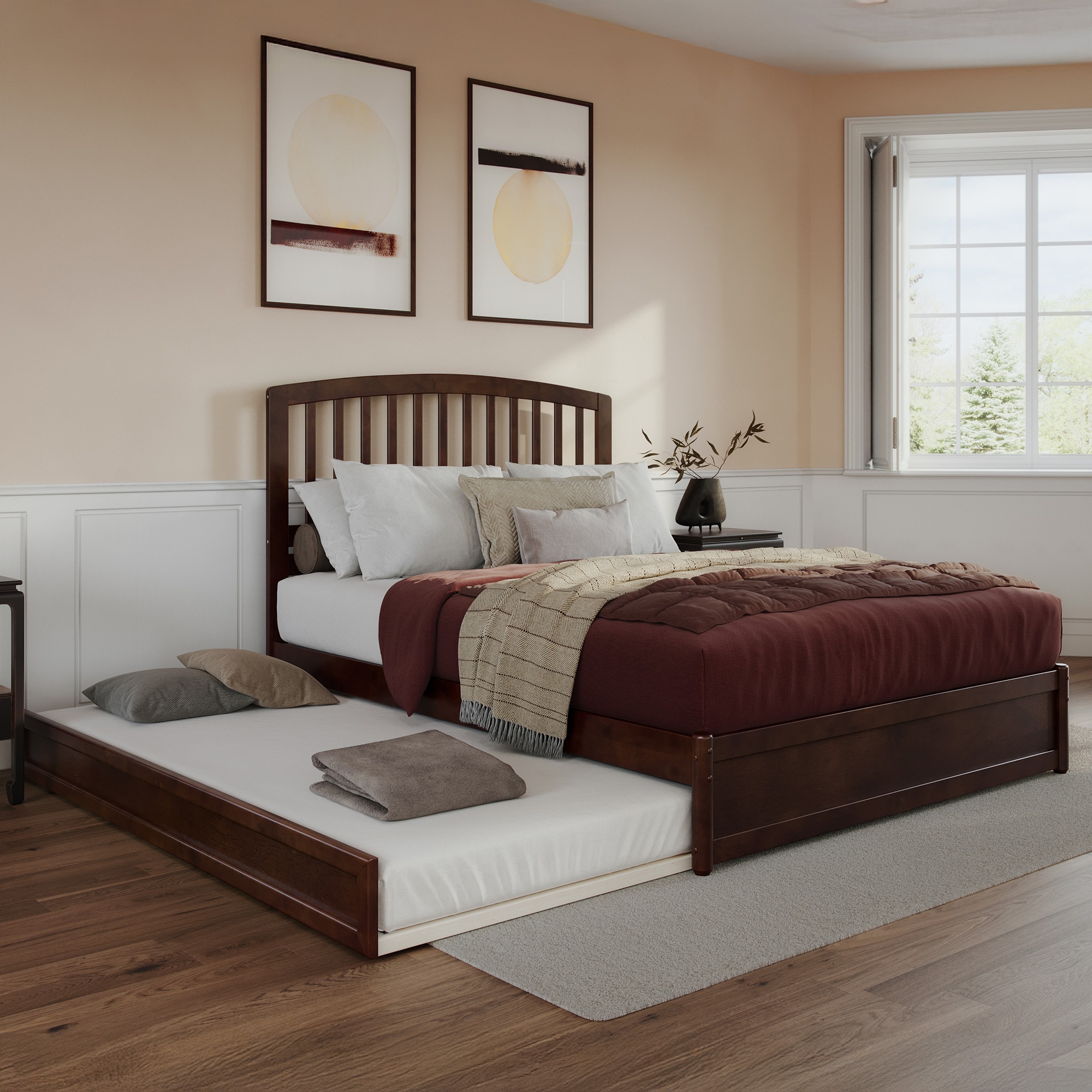 AFI AR8887244 Queen Walnut Wood Platform Bed with Headboard