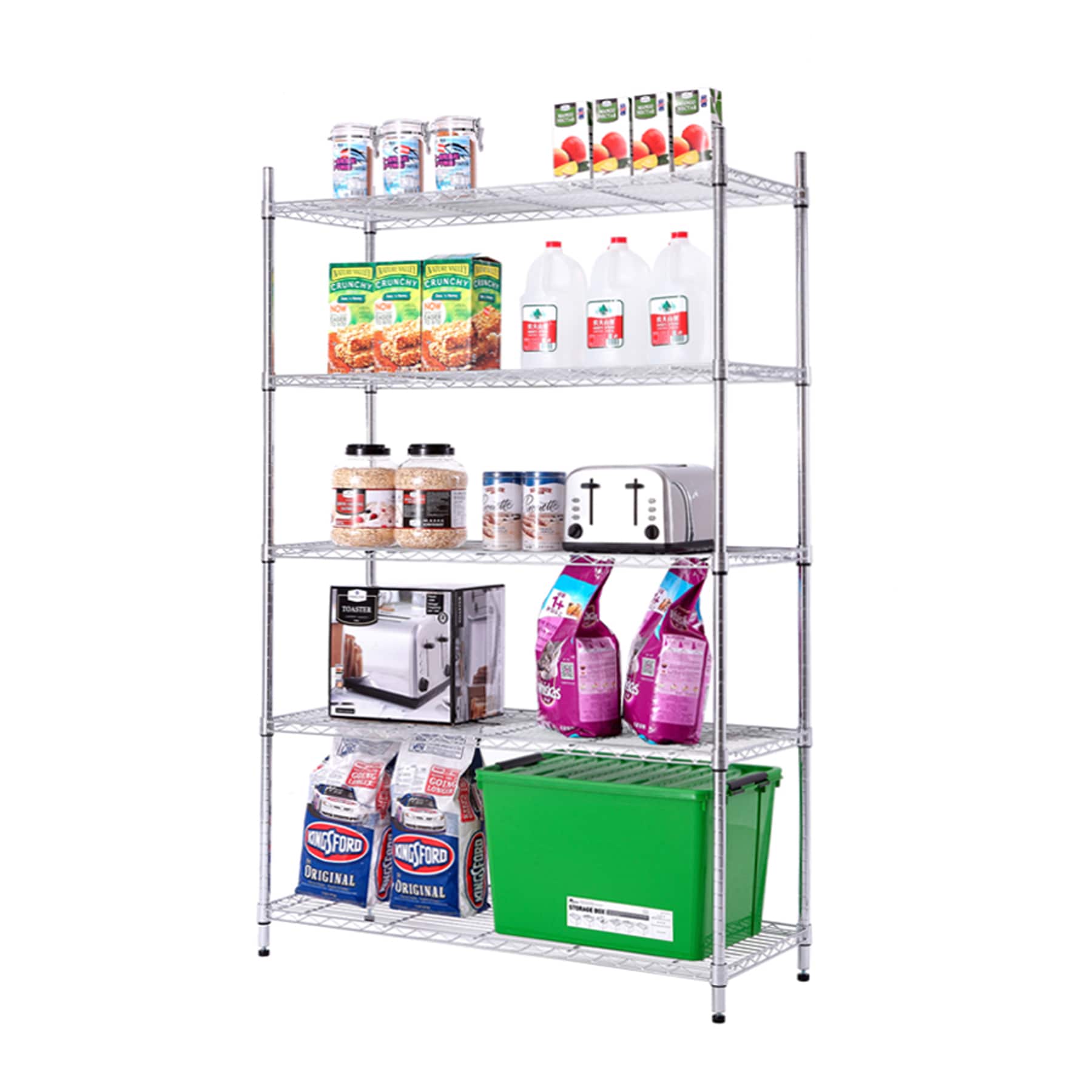 Style Selections Steel 5-Tier Utility Shelving Unit (47.7-in W x 18-in D x  72-in H), Chrome in the Freestanding Shelving Units department at