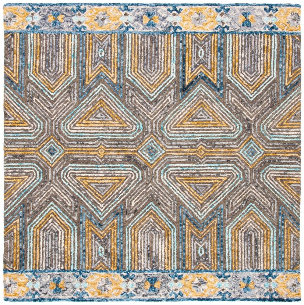Handmade Gray Wool Tufted Reversible Square Rug, 6'