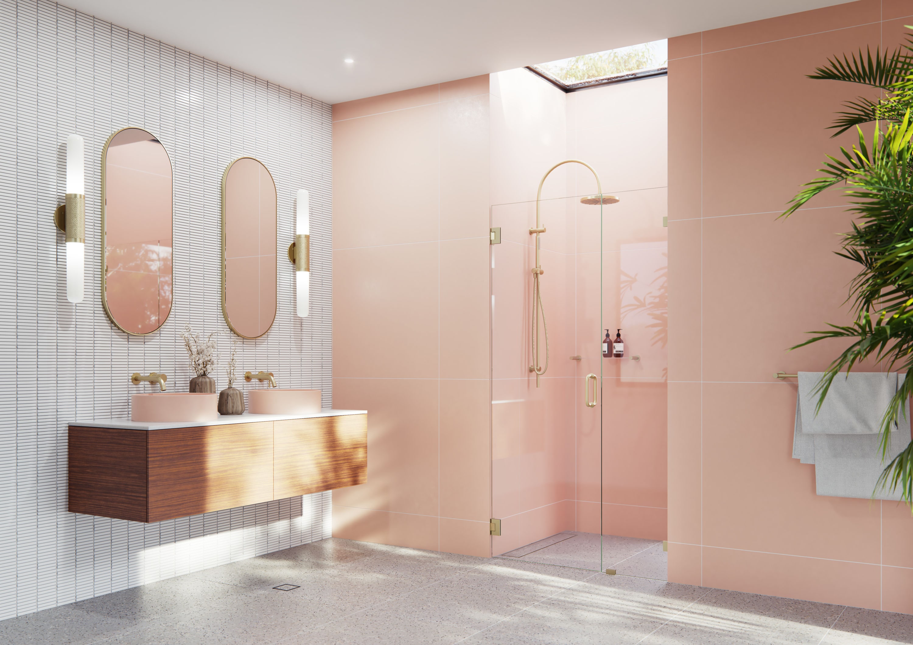 Glass Warehouse GW-WH-44-SB Illume Satin brass 44-in W x 78-in H Frameless Hinged Shower door 3/8-in Thick Clear Glass