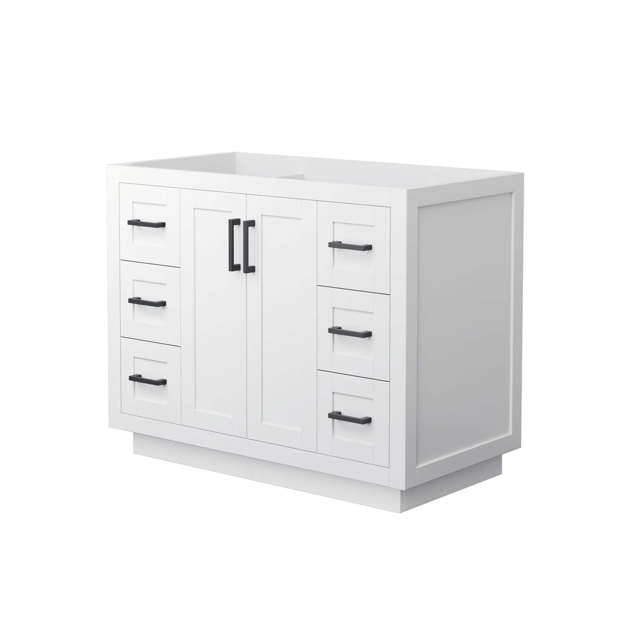 Wyndham Collection WCF292942SWBCXSXXMXX Miranda 42-in White with Matte Black Trim Bathroom Vanity Base Cabinet without Top