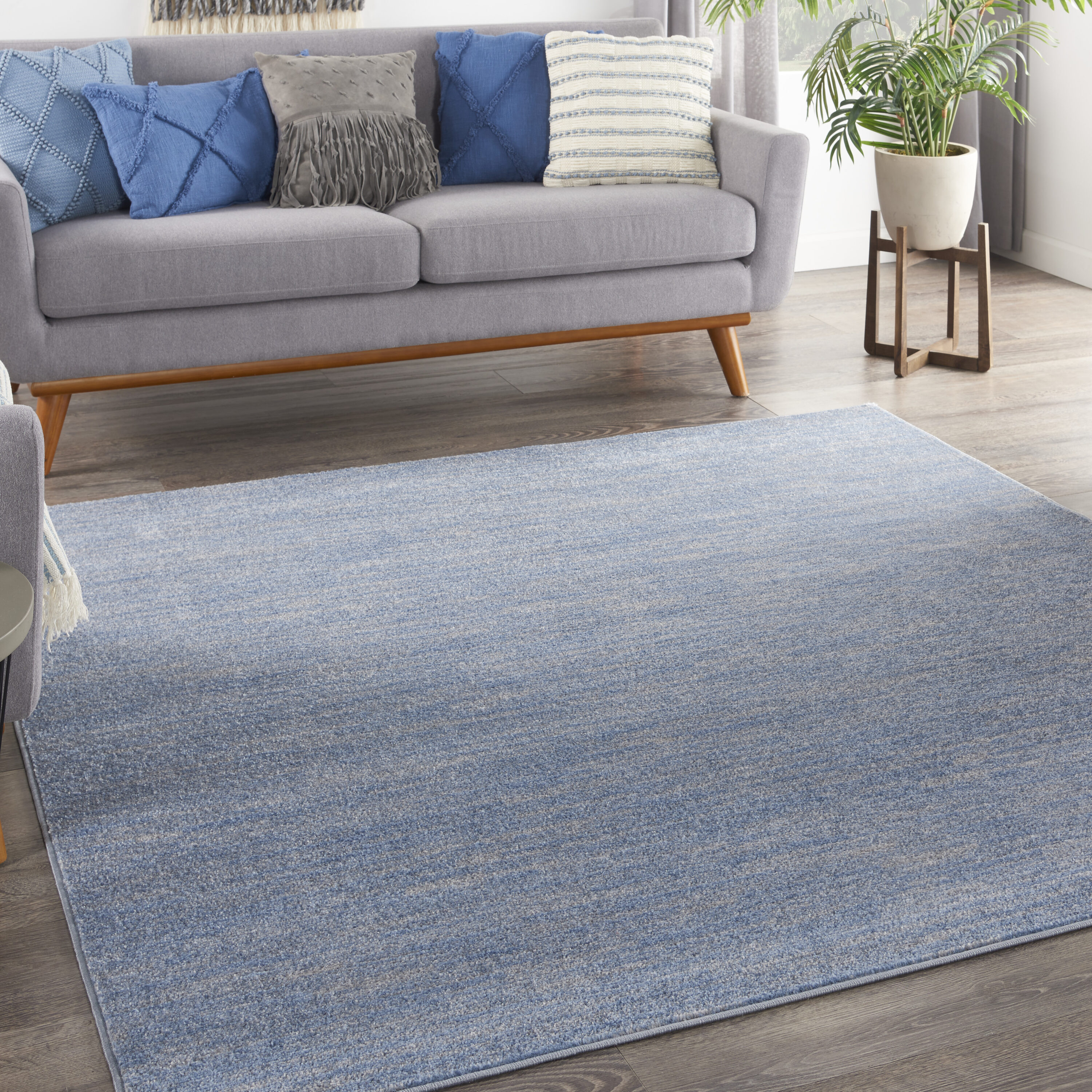 Nourison 099446822925 Essentials 7 x 7 (ft) Loomed Polypropylene Blue/Grey Square Indoor/Outdoor Solid Area rug