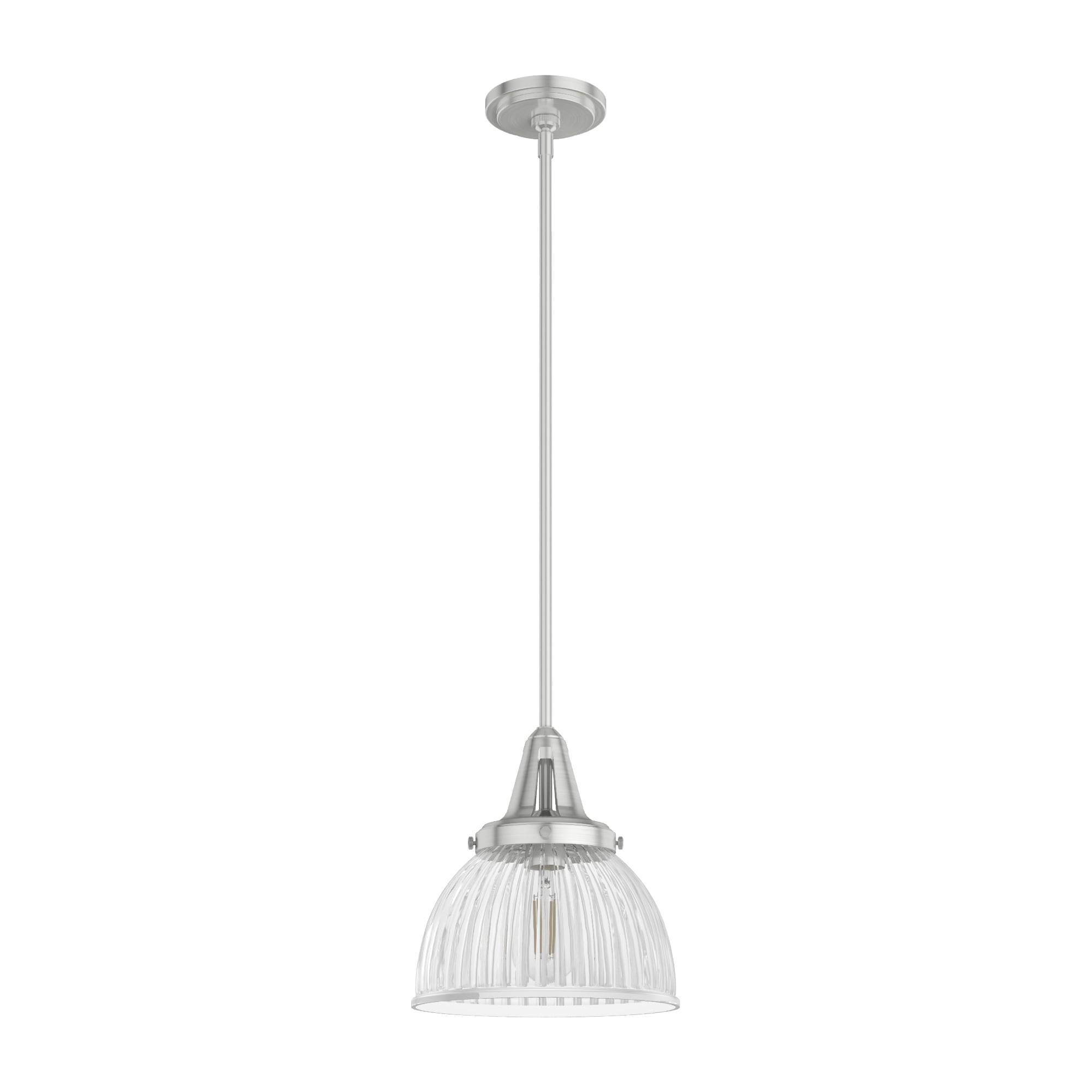 Hunter 19328 Cypress Grove 1 -Light Brushed Nickel Transitional Clear glass Dome Medium Hanging Pendant light