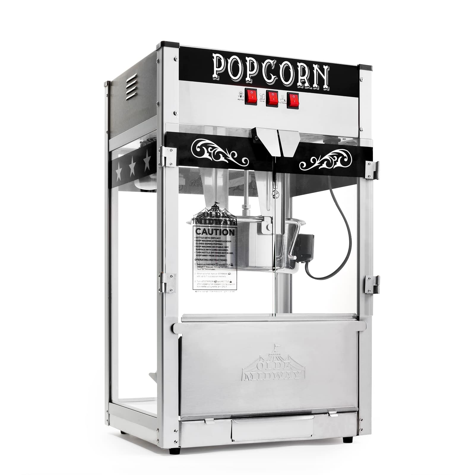 Olde Midway Commercial Popcorn Machine Maker Popper - Black - Large 12-oz Kettle #CON-POP-P1200-BLK