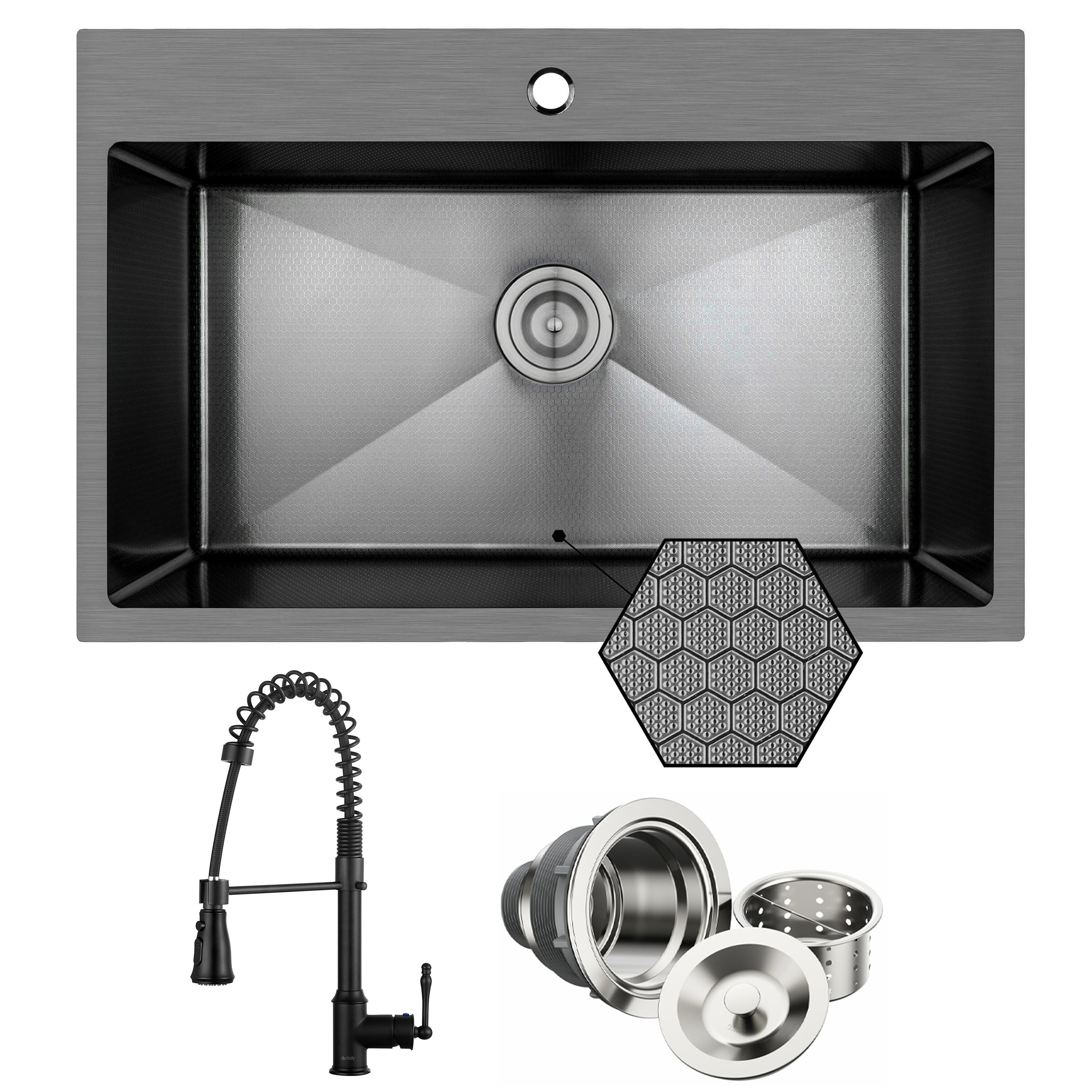 AKDY Drop-in 30-in x 18-in Stainless steel Single bowl 22 -Gauge Kitchen Sink All-in-One Kit