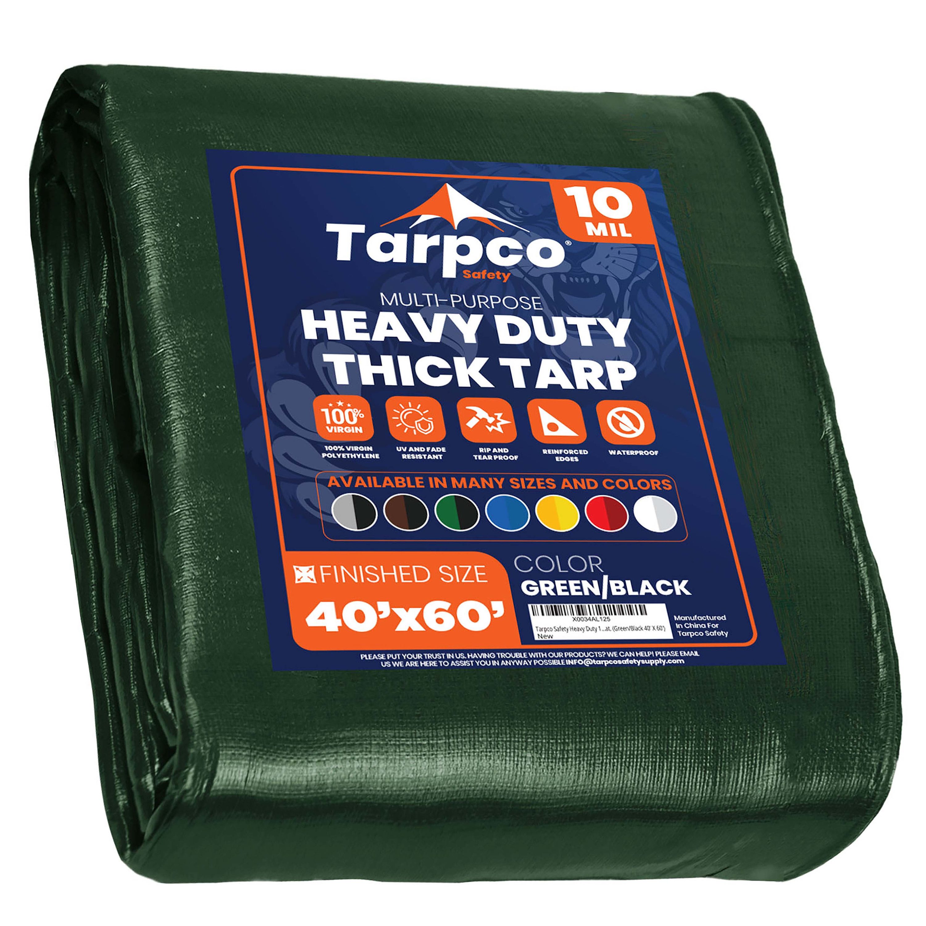 Tarpco Safety TS-153-40X60 40-ft x 60-ft Green Waterproof Commercial Polyethylene 10-Mils Tarp