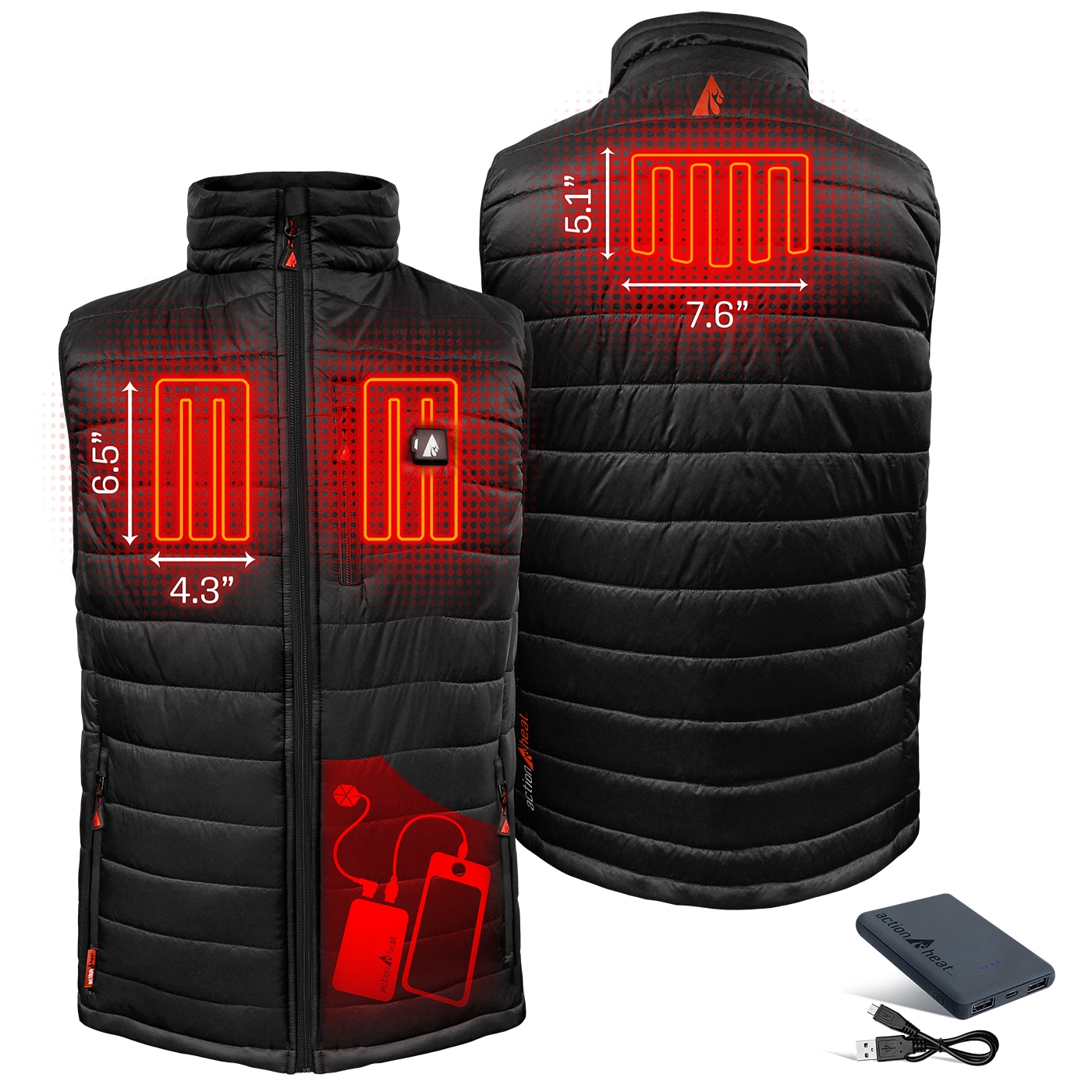 ActionHeat Men's Black Polyester Heated Vest (Medium) In The Work ...