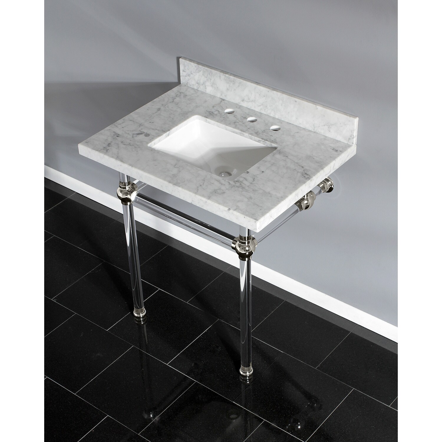 Kingston Brass Templeton 36 In. Marble Console Sink With Acrylic Legs In Carrara Marble Polished Chrome Hkvpb36masqb1