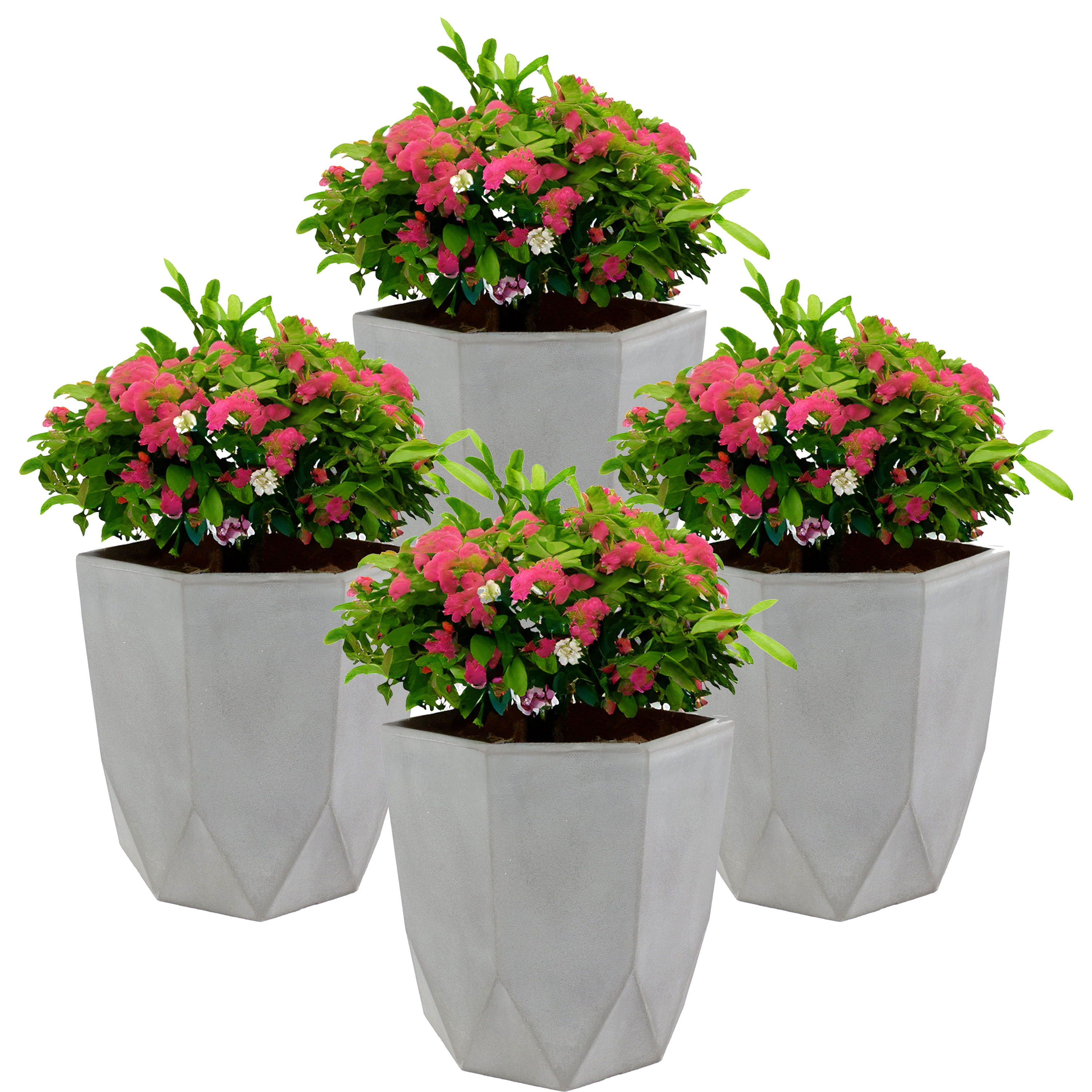 Sunnydaze Decor DG-885-4PK 4 -Pack Round 14.0-in W Medium Gray Resin Outdoor Planter