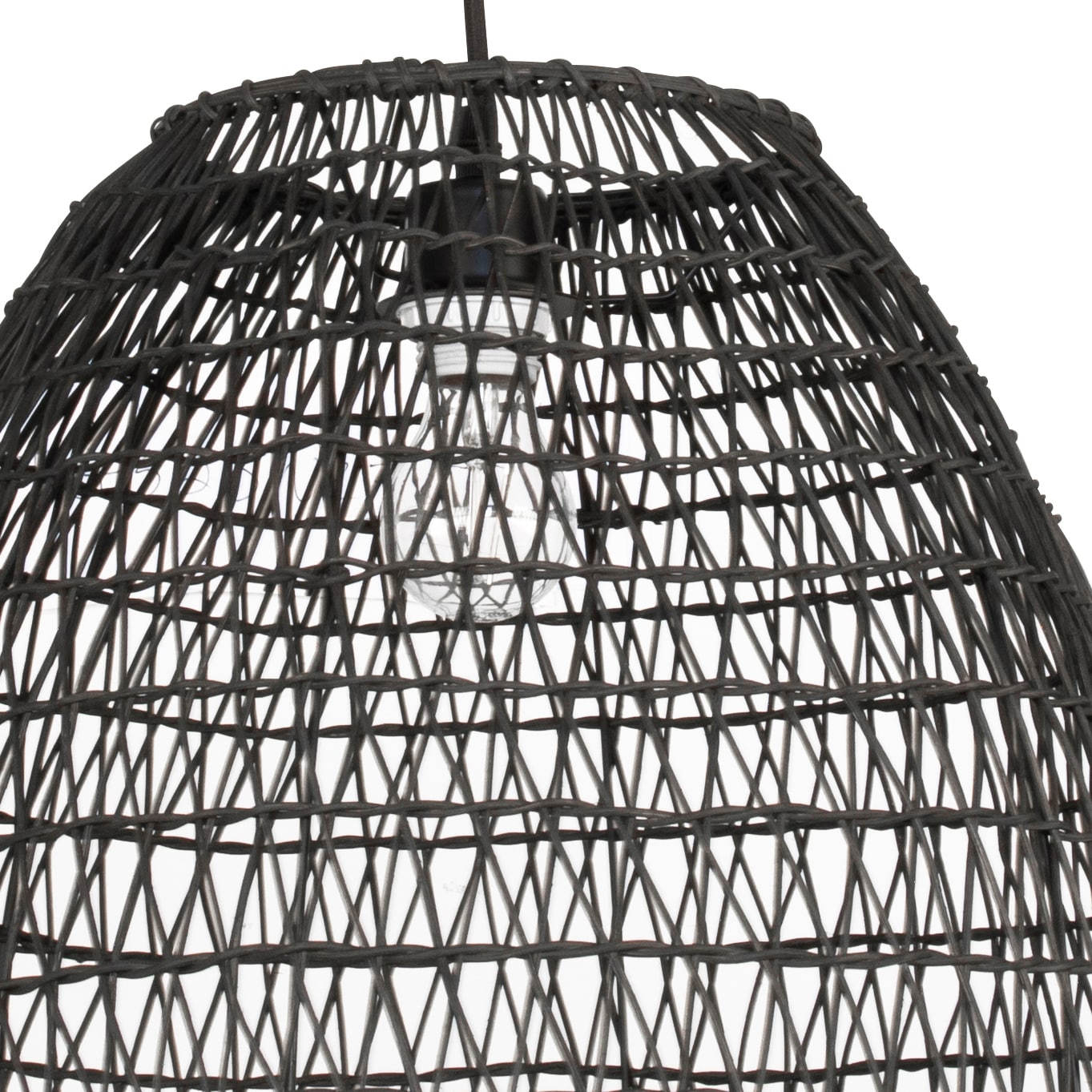 Matte Black Aluminum Indoor/Outdoor Pendant Light with Woven Rattan Shade