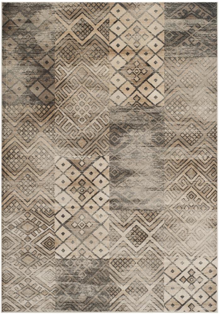 Stone Gray Geometric Patterned Viscose Area Rug