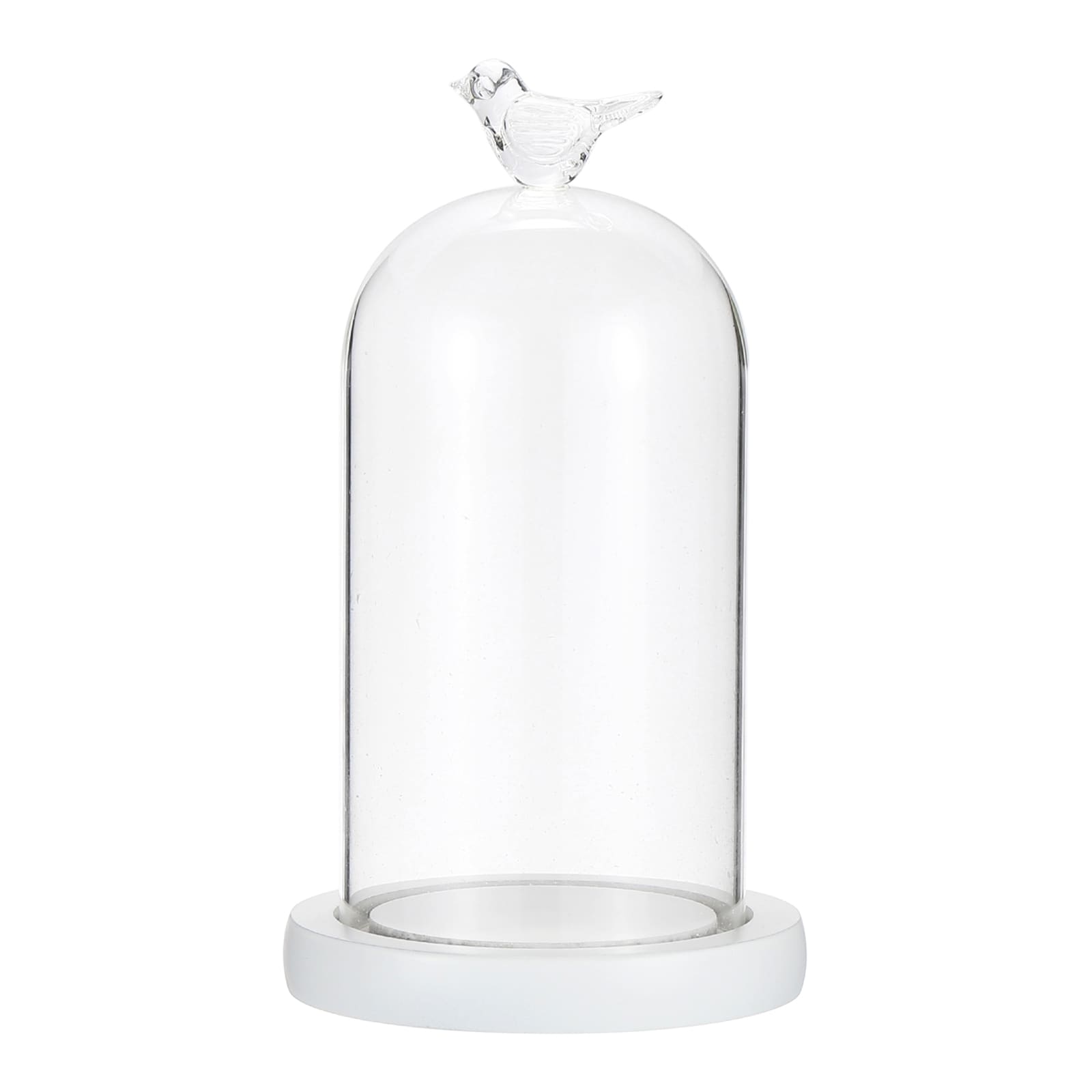 PATIKIL 3Inchx7.9Inch Glass Display Dome Cloche Decorative Display Bell Jar with Bird Shape Top and Base for Plants Collectible Figure Candles Medals White