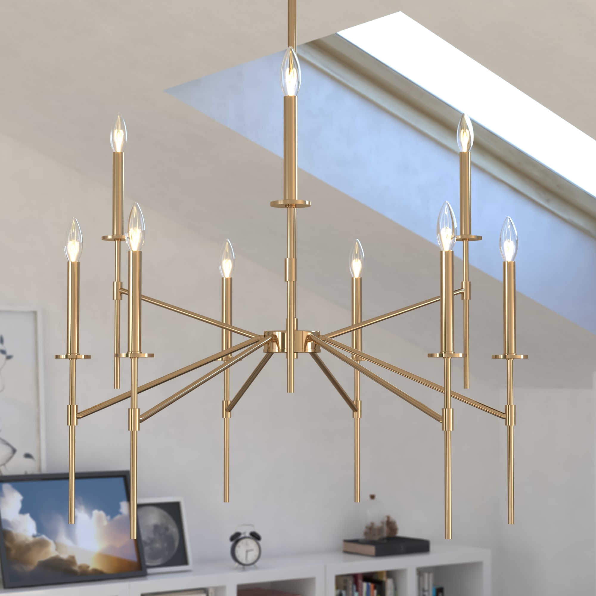 Cascadia Kedzie 9-Light Natural Brass Modern/Contemporary Dry Rated  Chandelier in the Chandeliers department at