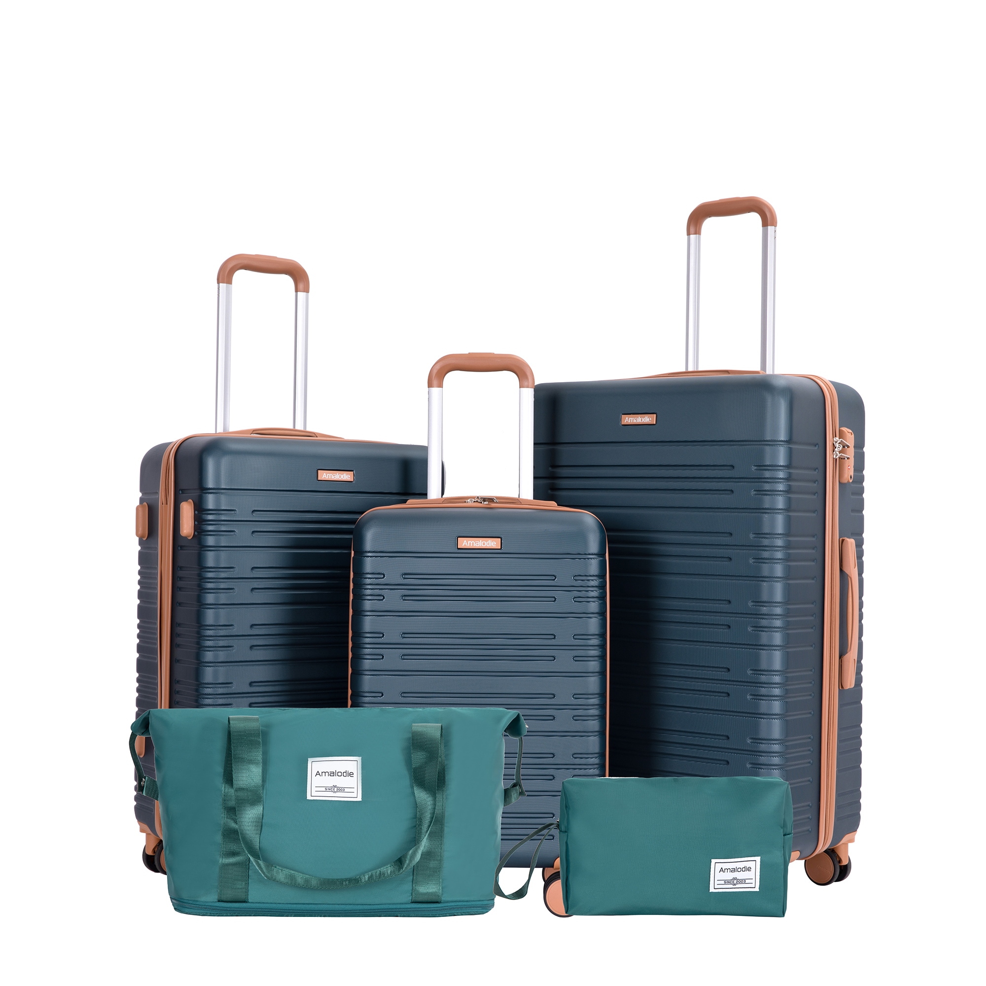 SINOFURN SYD9400003GN 18.9x11.4x29.5 Dark Green Plastic Hardshell Suitcase set 5 -Bag