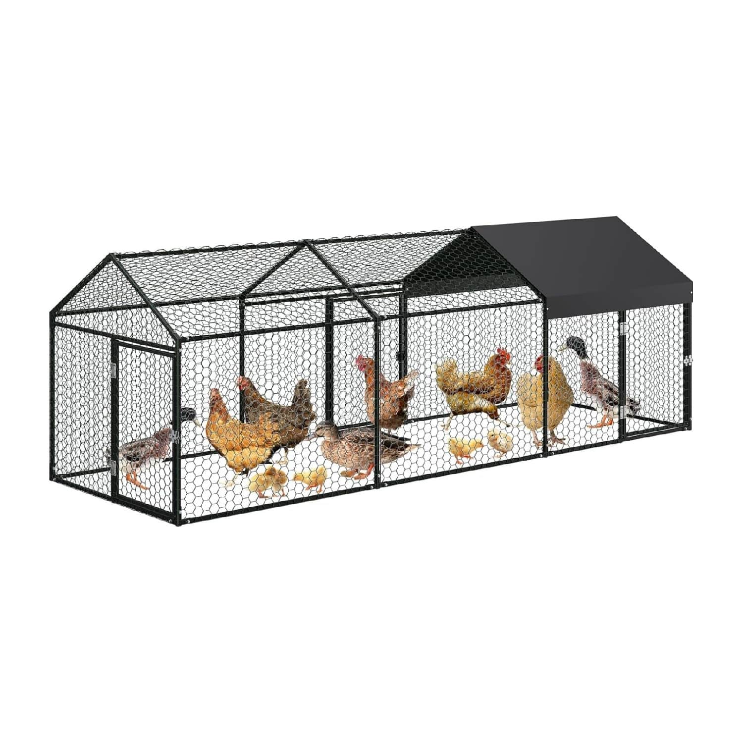 Qeetex GGL-PPG-33EVARQG Metal Chicken Coop-120x40x40 inches Large Chicken Run with 4 Doors-Chicken Run for Yard with Waterproof and AntiUV Cover-Walk in Poultry Cage for Rabbit Duck Goose-Black