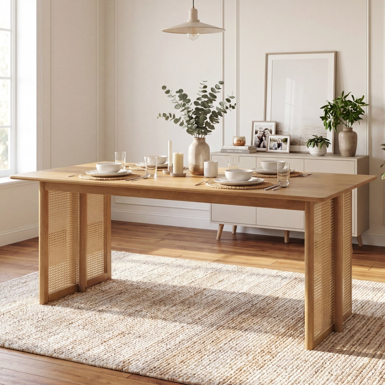 CHITA Natural Mid-Century Modern Dining Table with Seating Space for ...
