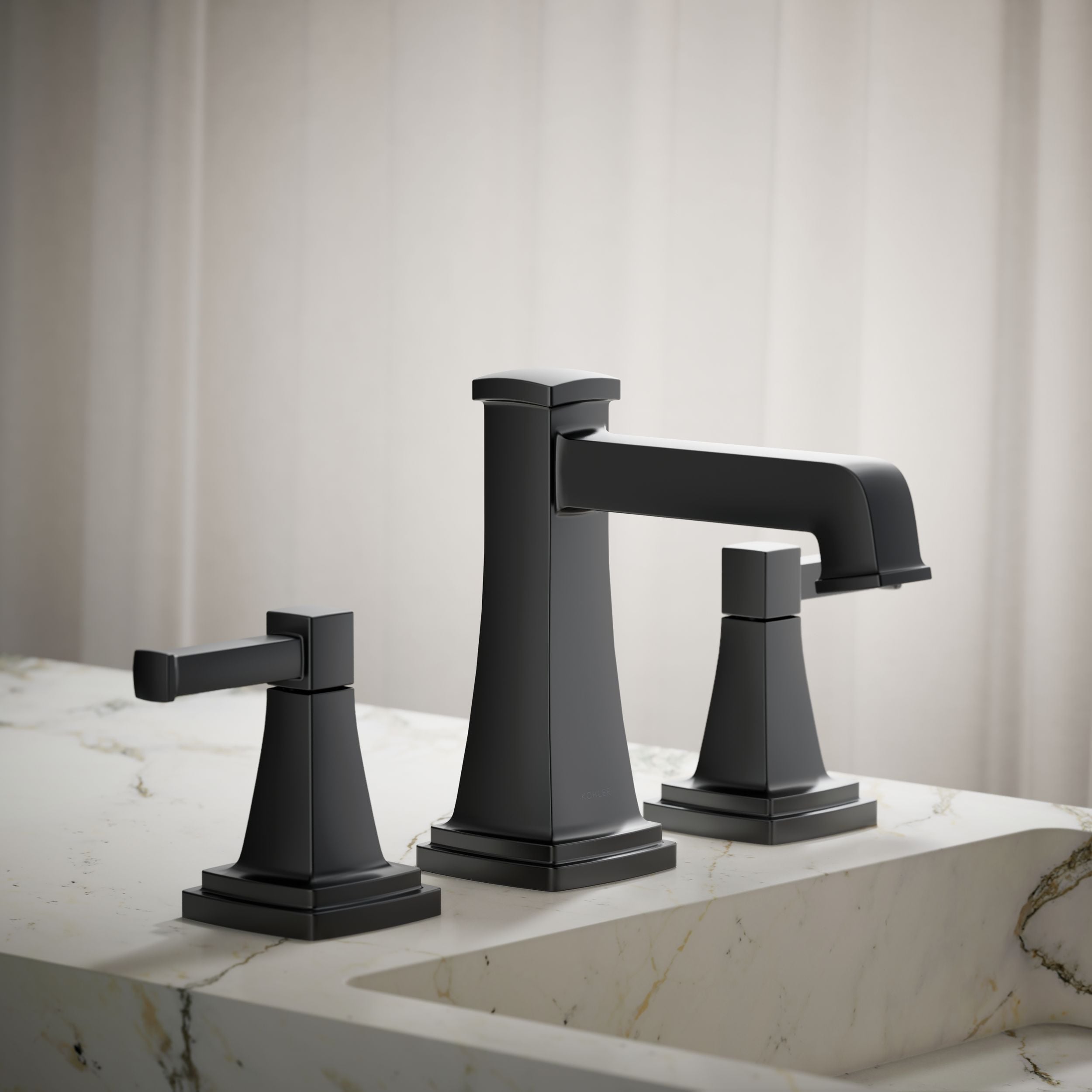 KOHLER 27399-4-BL Riff Matte Black Widespread 2-handle WaterSense Low-arc Residential Handle Bathroom Sink Faucet