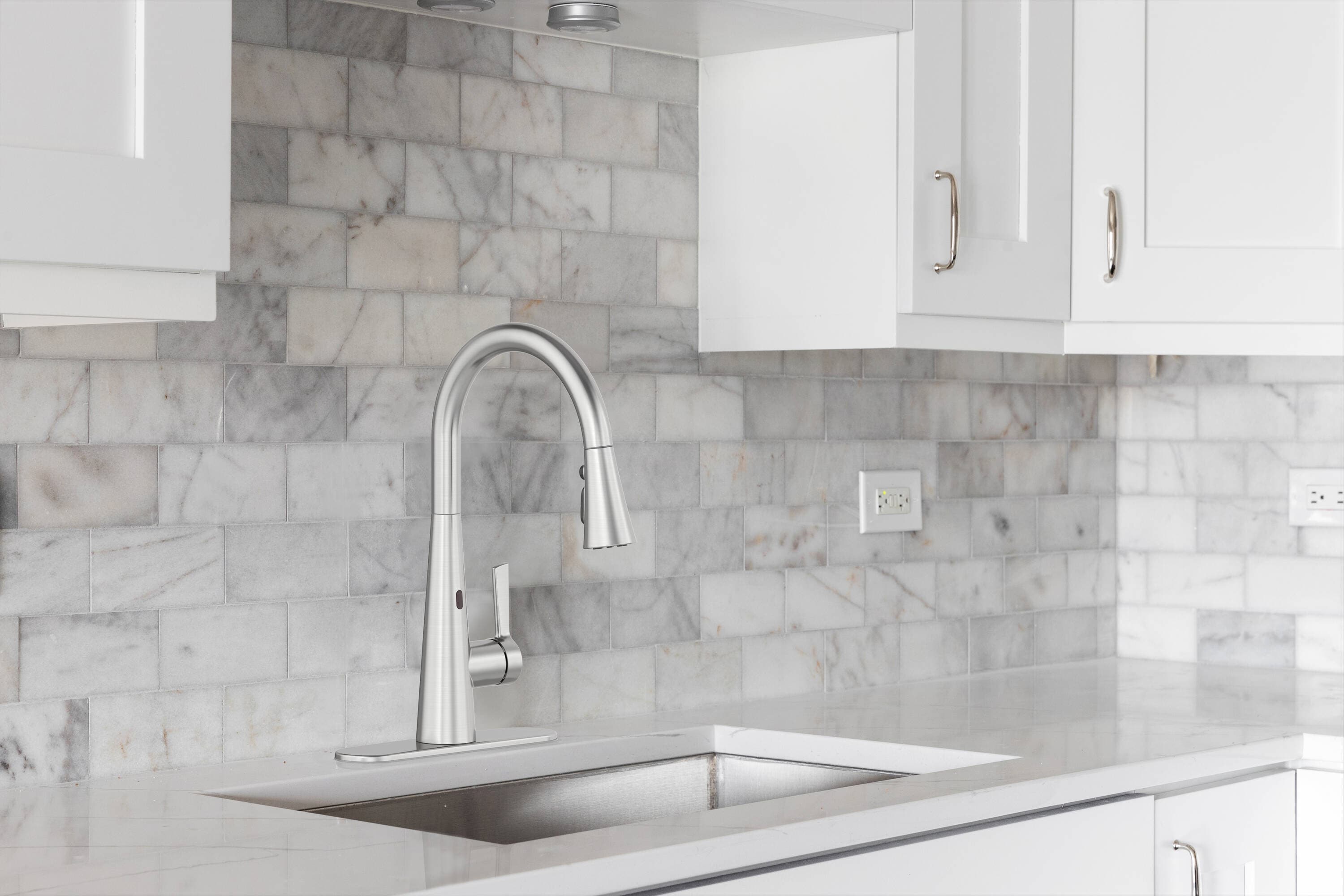 allen + roth 67947W-133402 Spot Free Stainless Steel Single Handle Deck-mount Kitchen Faucet ( Deck Plate Included )