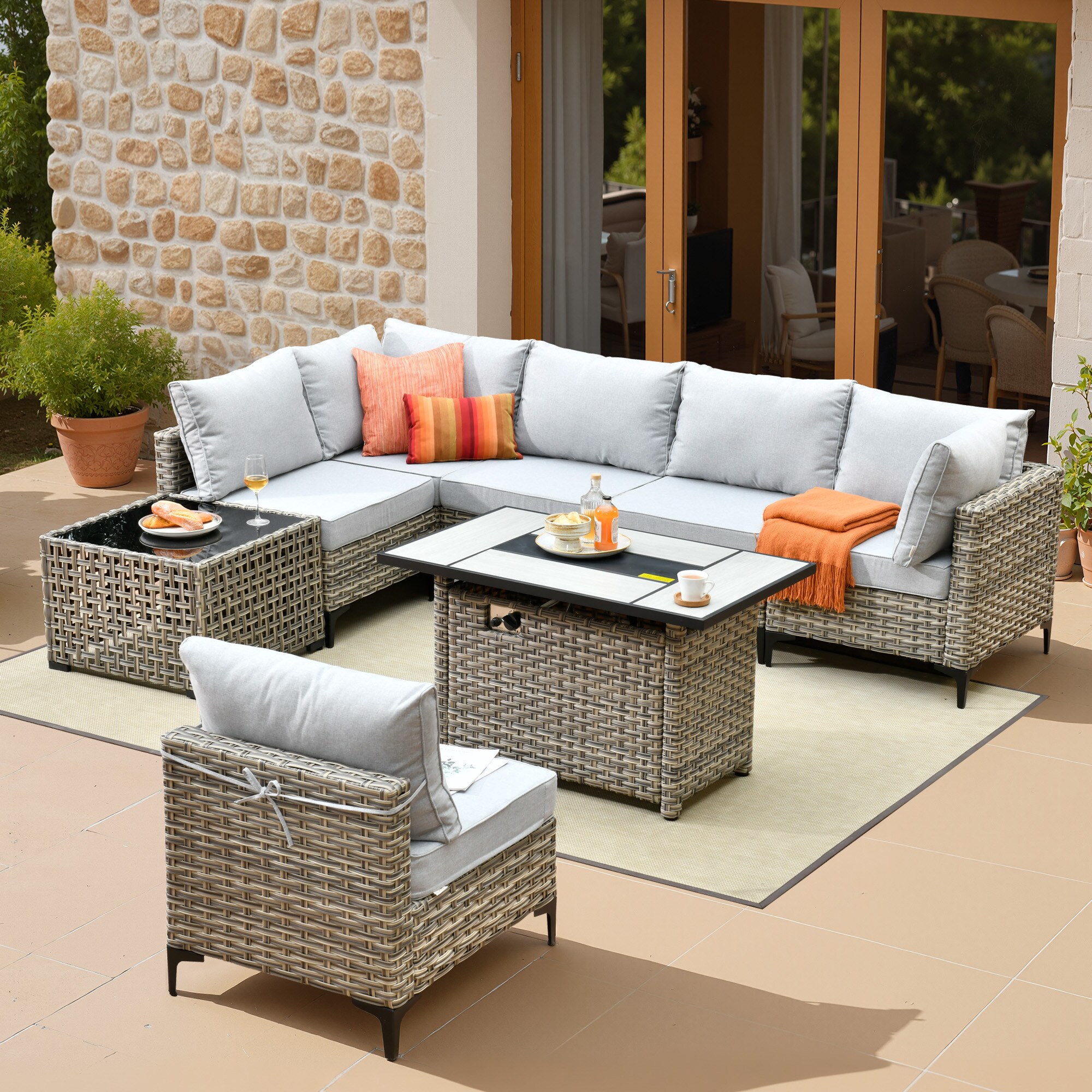 ALTRIGUS 6L-CFP-SKT408-AL 8 -Piece Wicker Patio Sofa Conversation Set with Light Gray Cushions