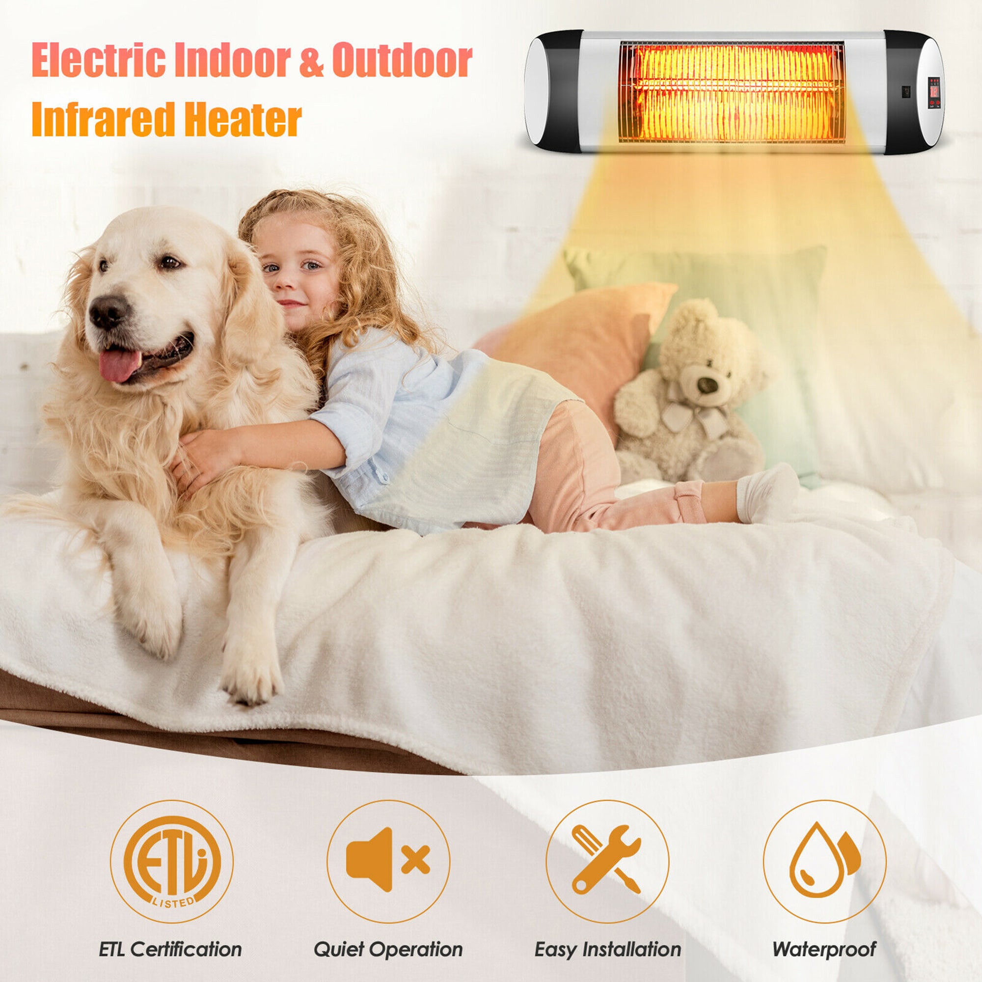 Black Wall Mounted Electric Infrared Heater with Remote