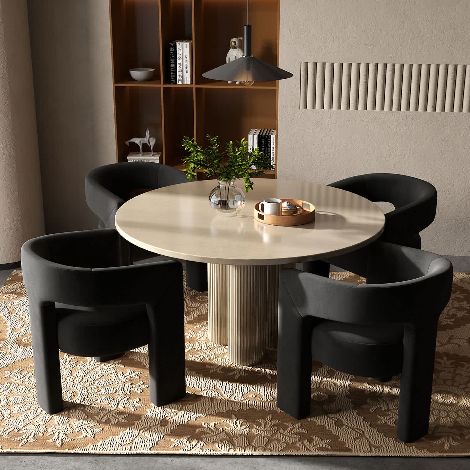 SEYNAR XY709-BLACK-S4 Modern Glam Velvet Upholstered Dining Chair Open Back Accent Chair Set of 4