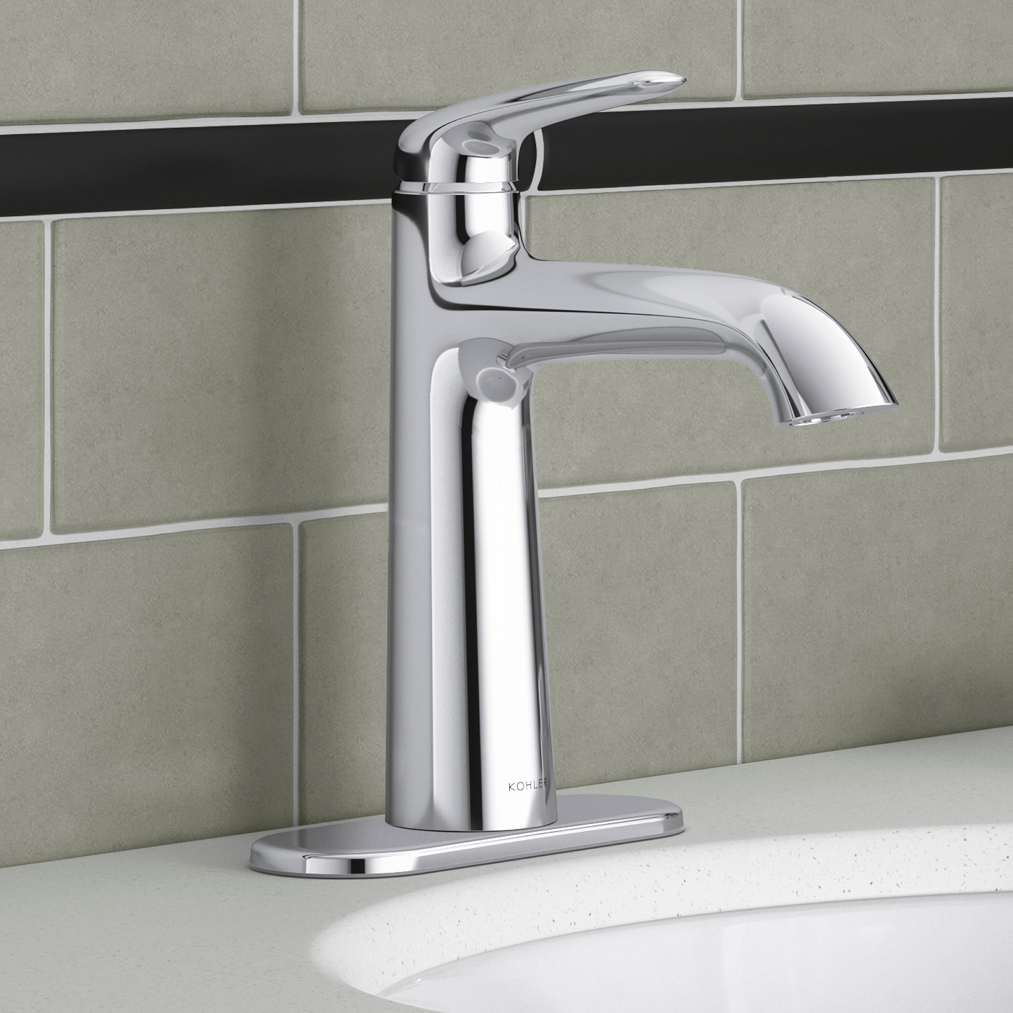 KOHLER K-R33046-4D-CP Avail Polished Chrome Single Hole 1-Handle WaterSense Bathroom Sink Faucet with Drain and Deck Plate