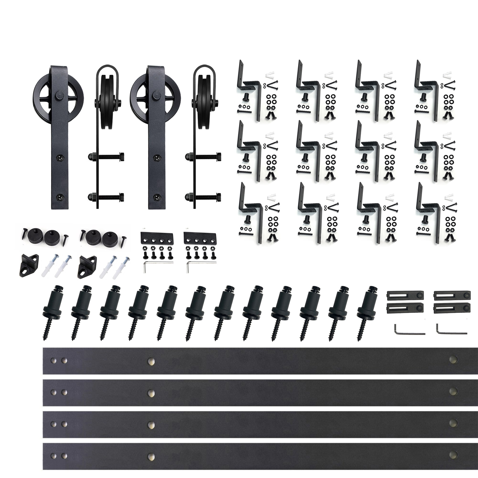 HOMACER HL3TGH192C 192-in Rustic black Black Indoor Spoke Wheel Double bypass Barn door hardware kit