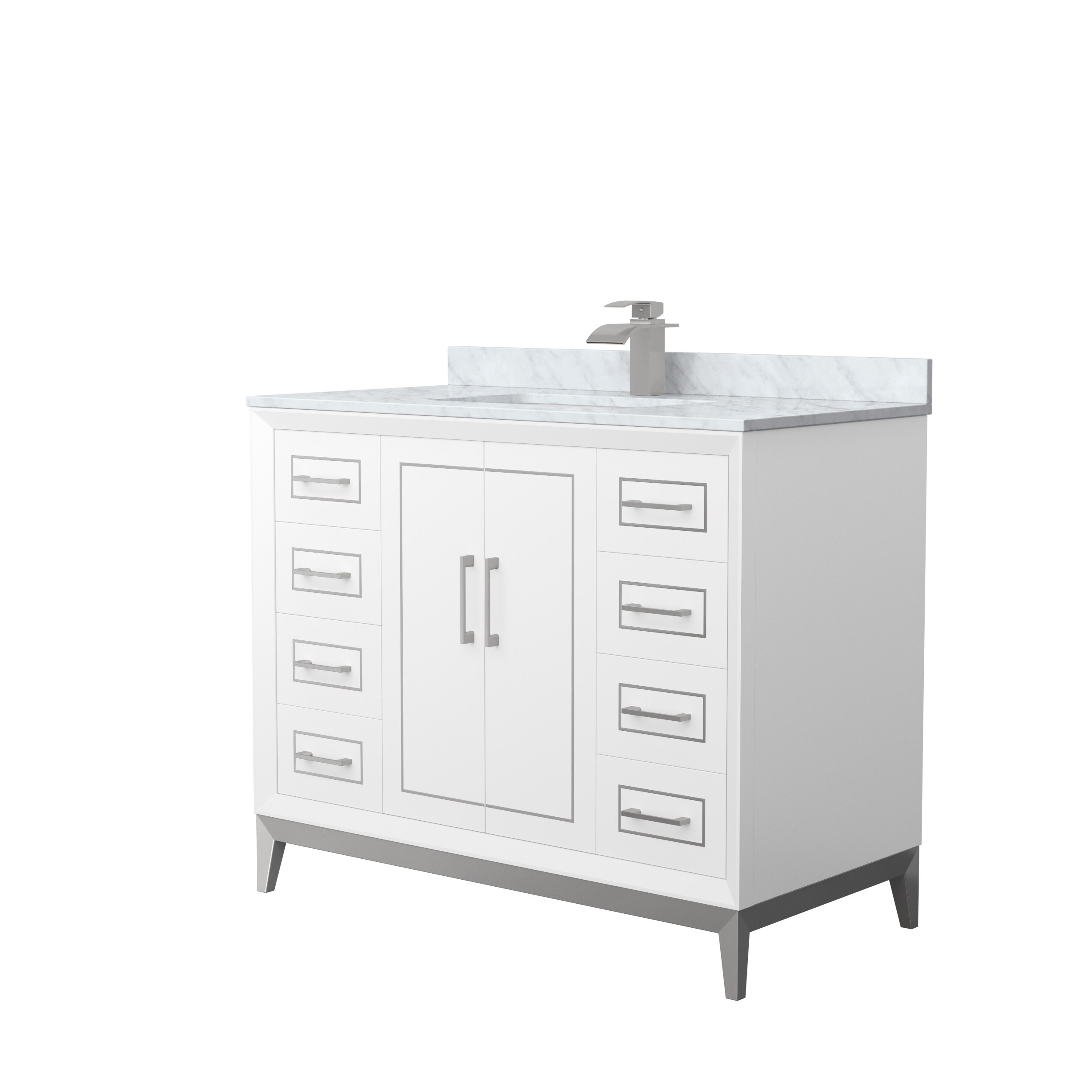Wyndham Collection WCH515142SWHCMUNSMXX Marlena 42-in White with Brushed Nickel Trim Undermount Single sink Bathroom Vanity with White Carrara marble Natural marble Top