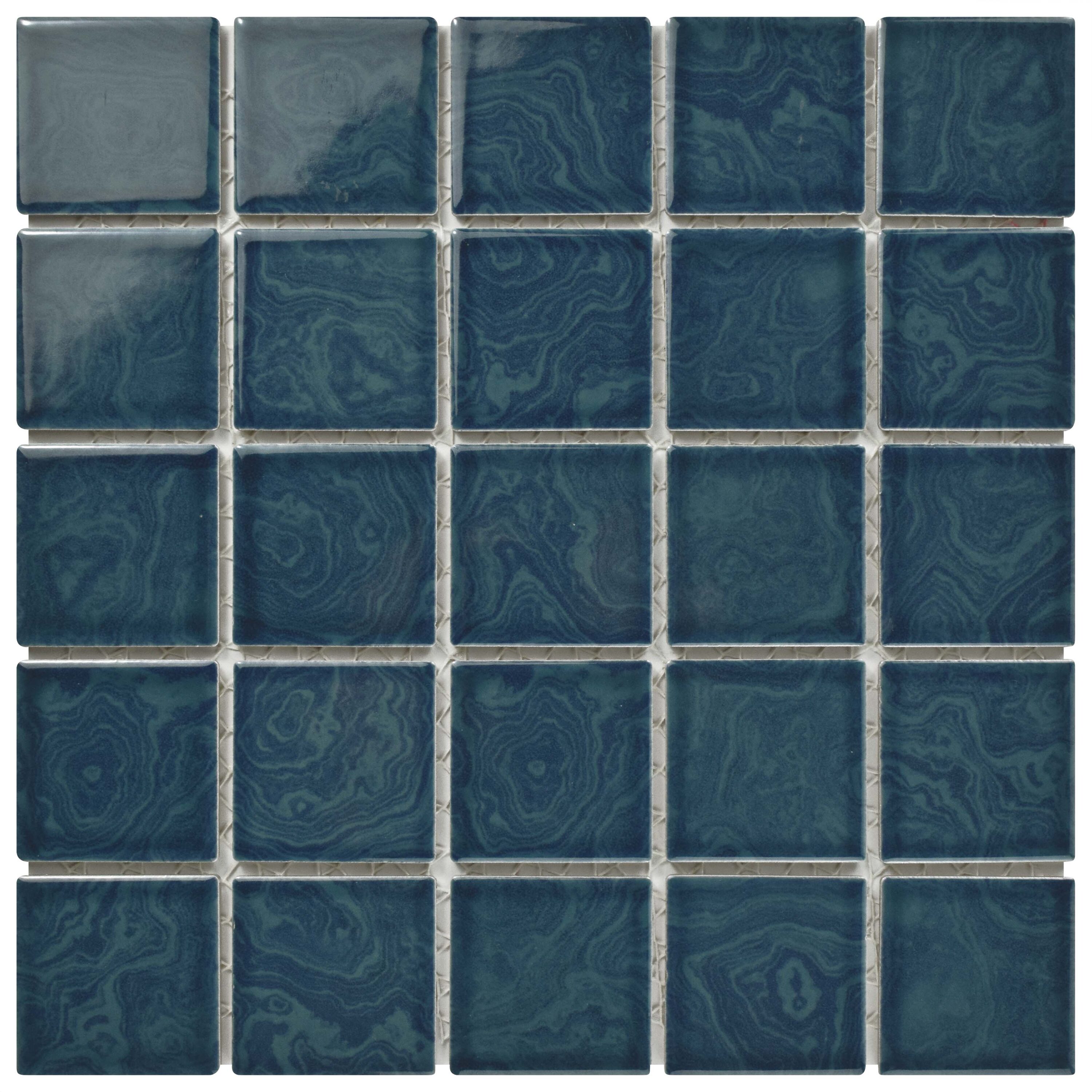 Affinity Tile S1WTCRSCBL Sample- Resort Coral Blue 6-in x 6-in Glossy Porcelain Patterned Floor and Wall Tile