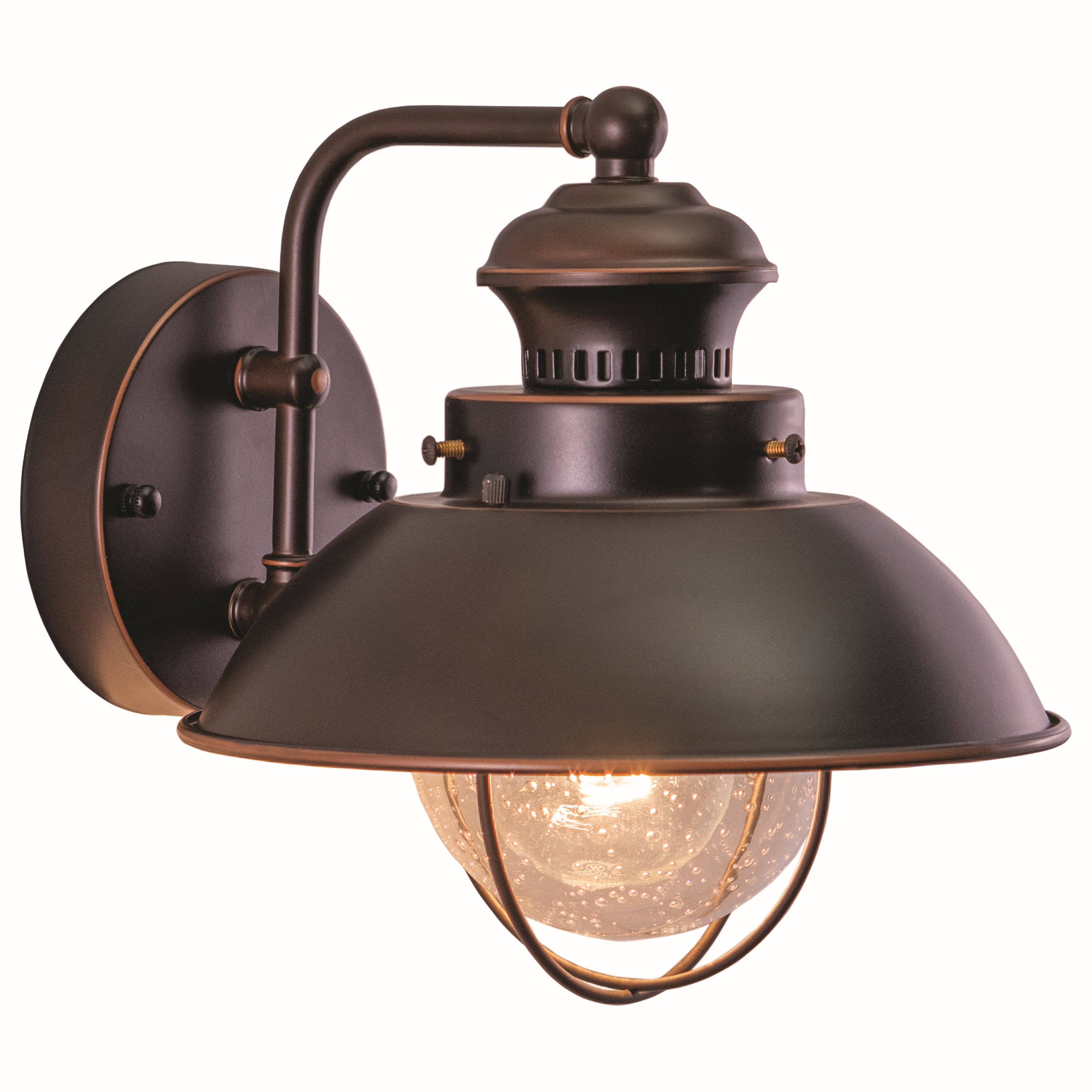Burnished Bronze Nautical Steel Wall Sconce with Seeded Glass