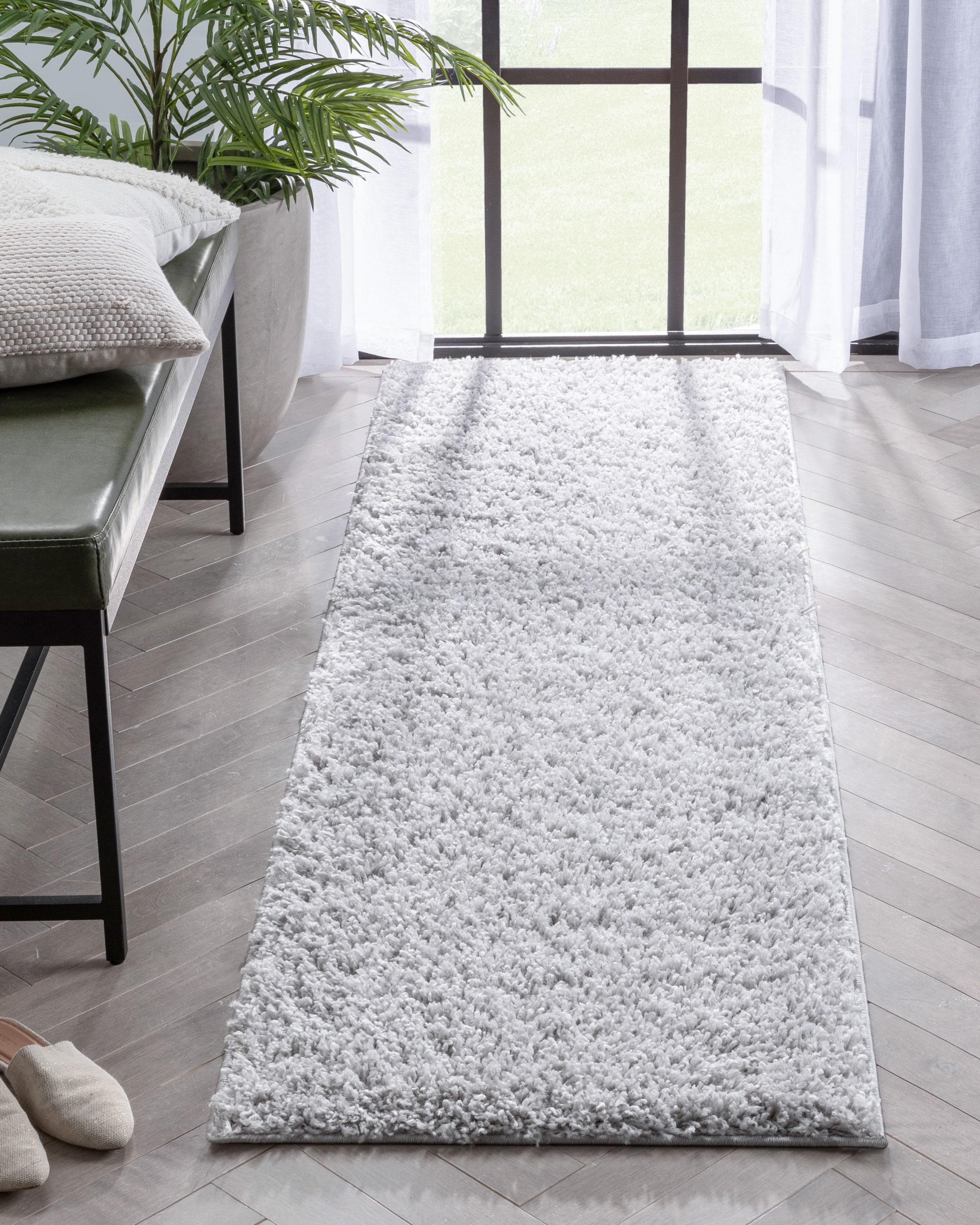Well Woven ELL-17-2 2 x 7 (ft) Loomed Polypropylene Light Grey Rectangular Indoor Solid Mid-Century Modern Runner rug