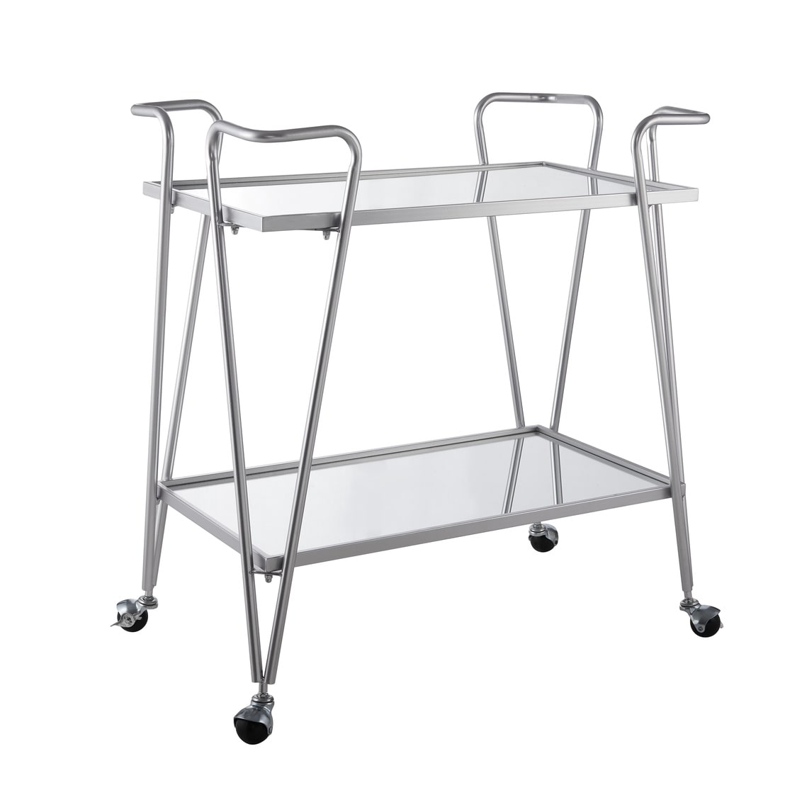 Mid-Century Modern Silver Mirrored Rectangular Bar Cart with Storage