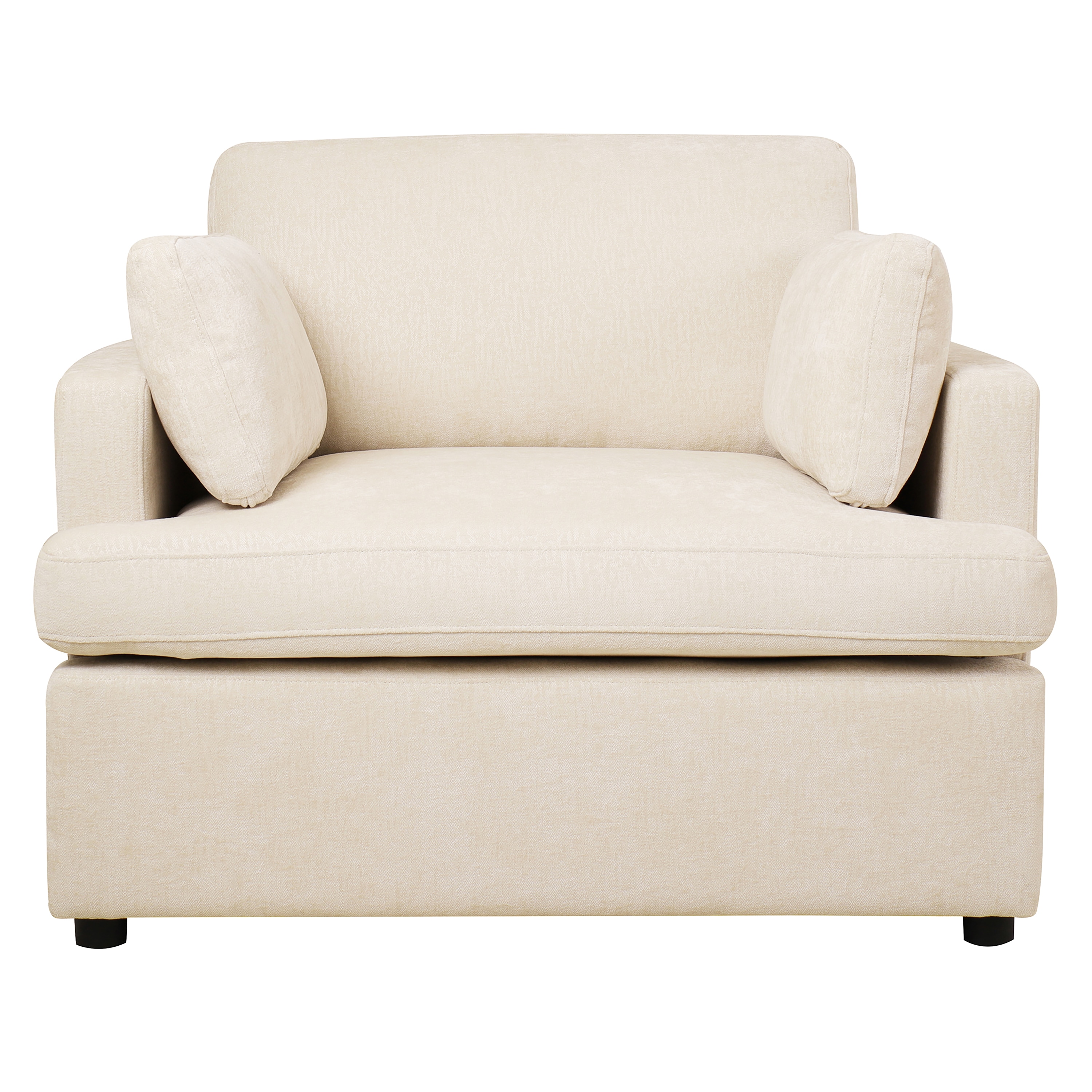 Beige Barrel Accent Chair with Wood Frame and Cushions