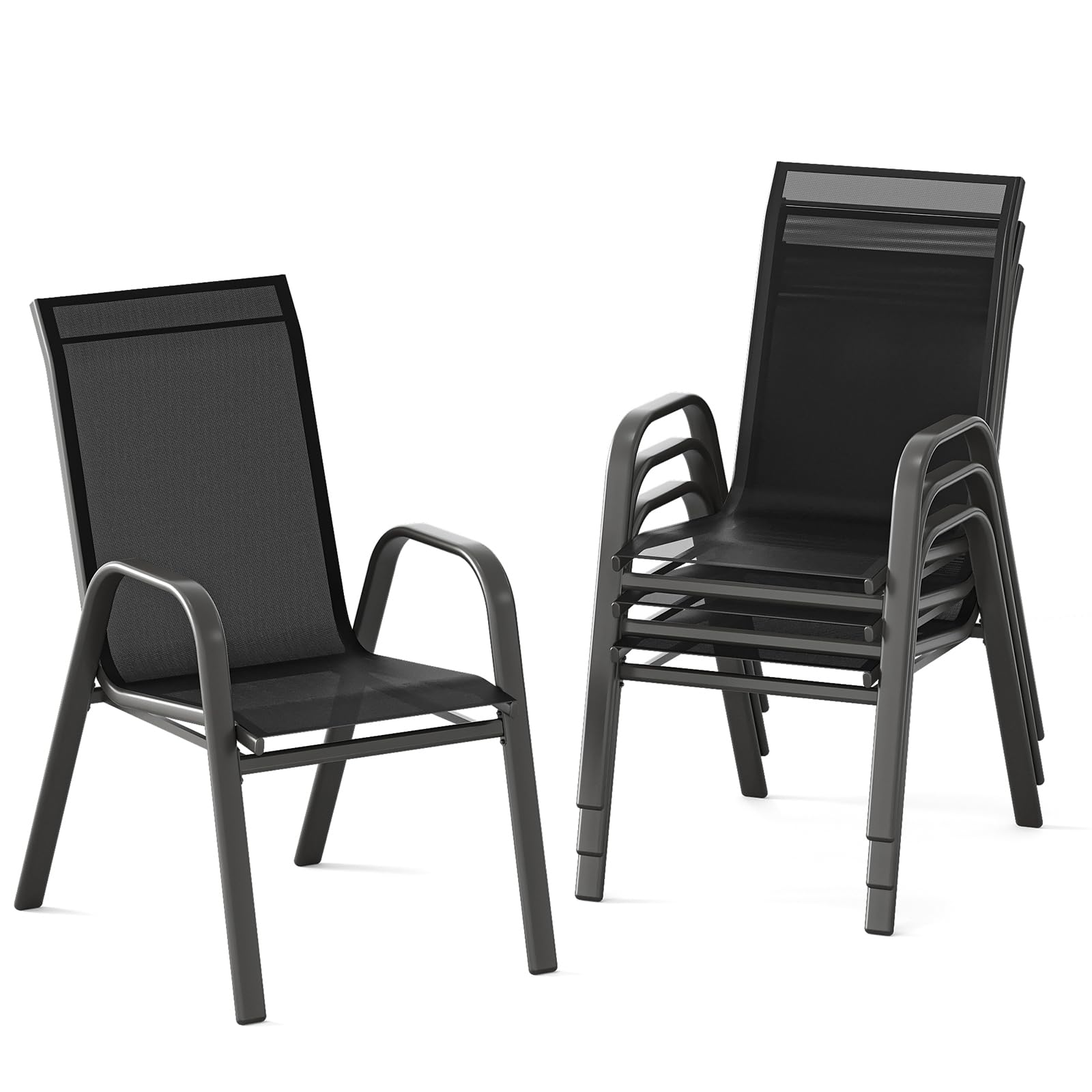 Assile - 4 Piece Black Outdoor Stackable Dining Chairs with High Back Textilene Fabric for Patio