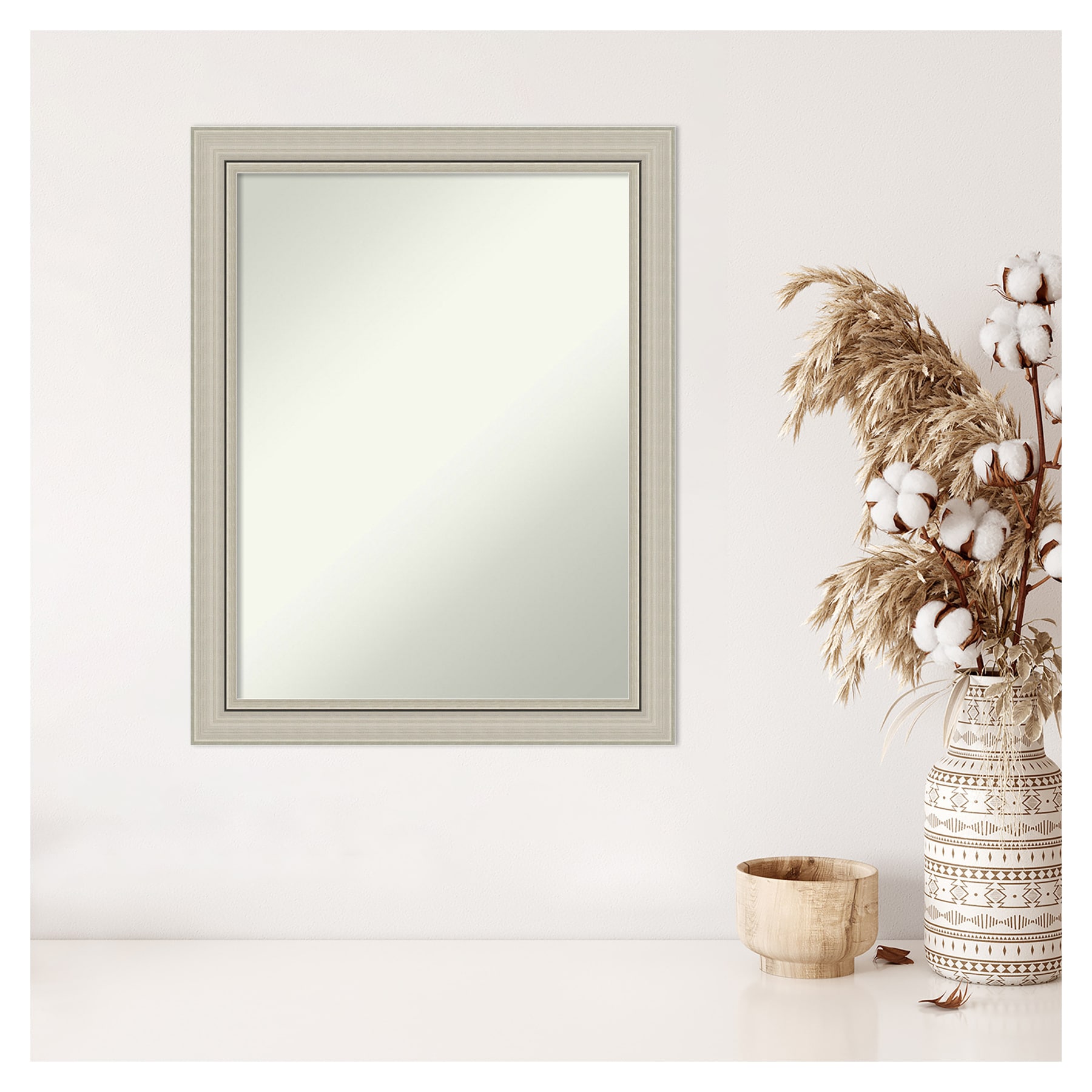 28" x 34" Silver Wood Rectangular Wall Mirror