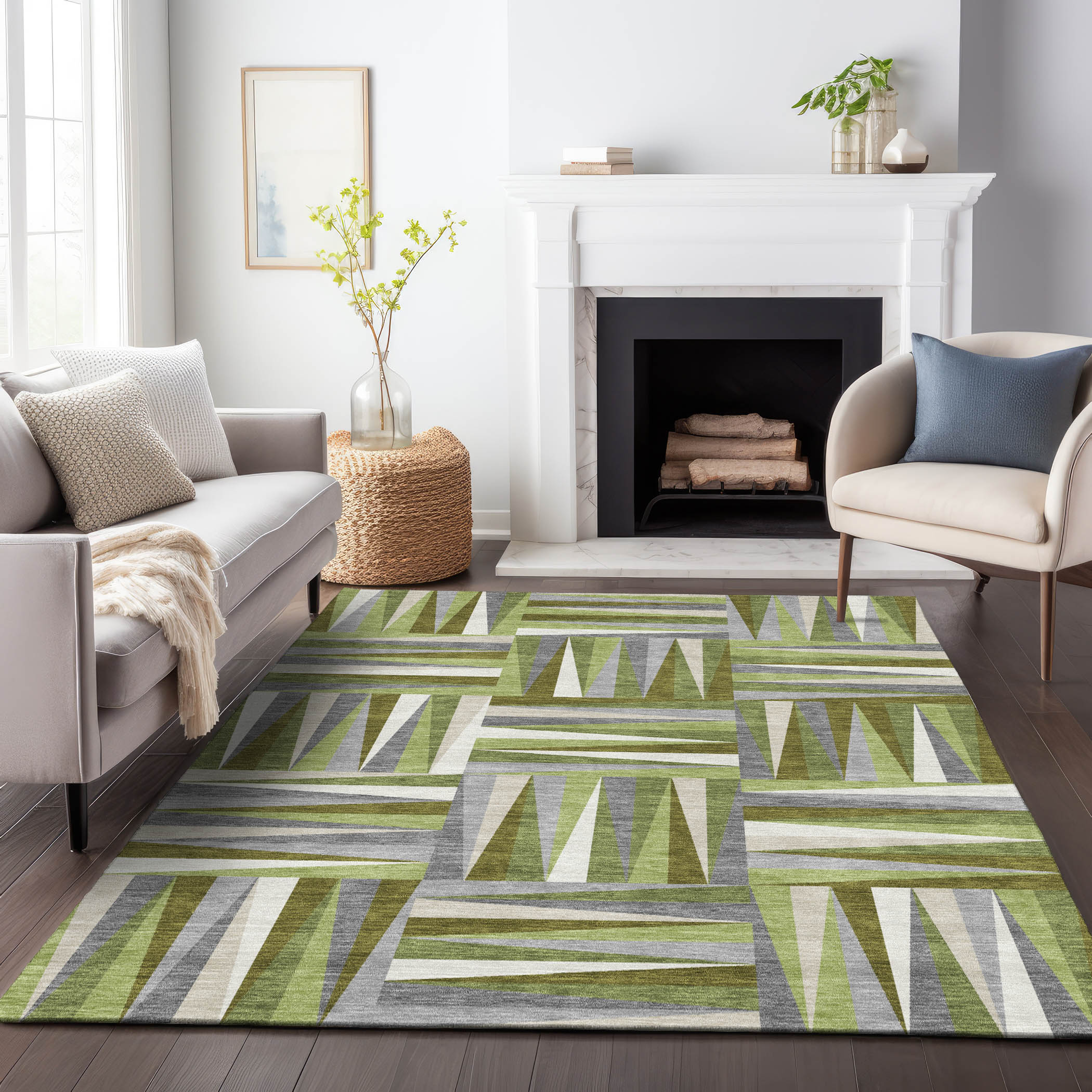 Addison Rugs ACN1012GE3X5 Chantille ACN1012GE 3 x 5 (ft) Polyester Green Rectangular Indoor/Outdoor Geometric Machine washable Area rug