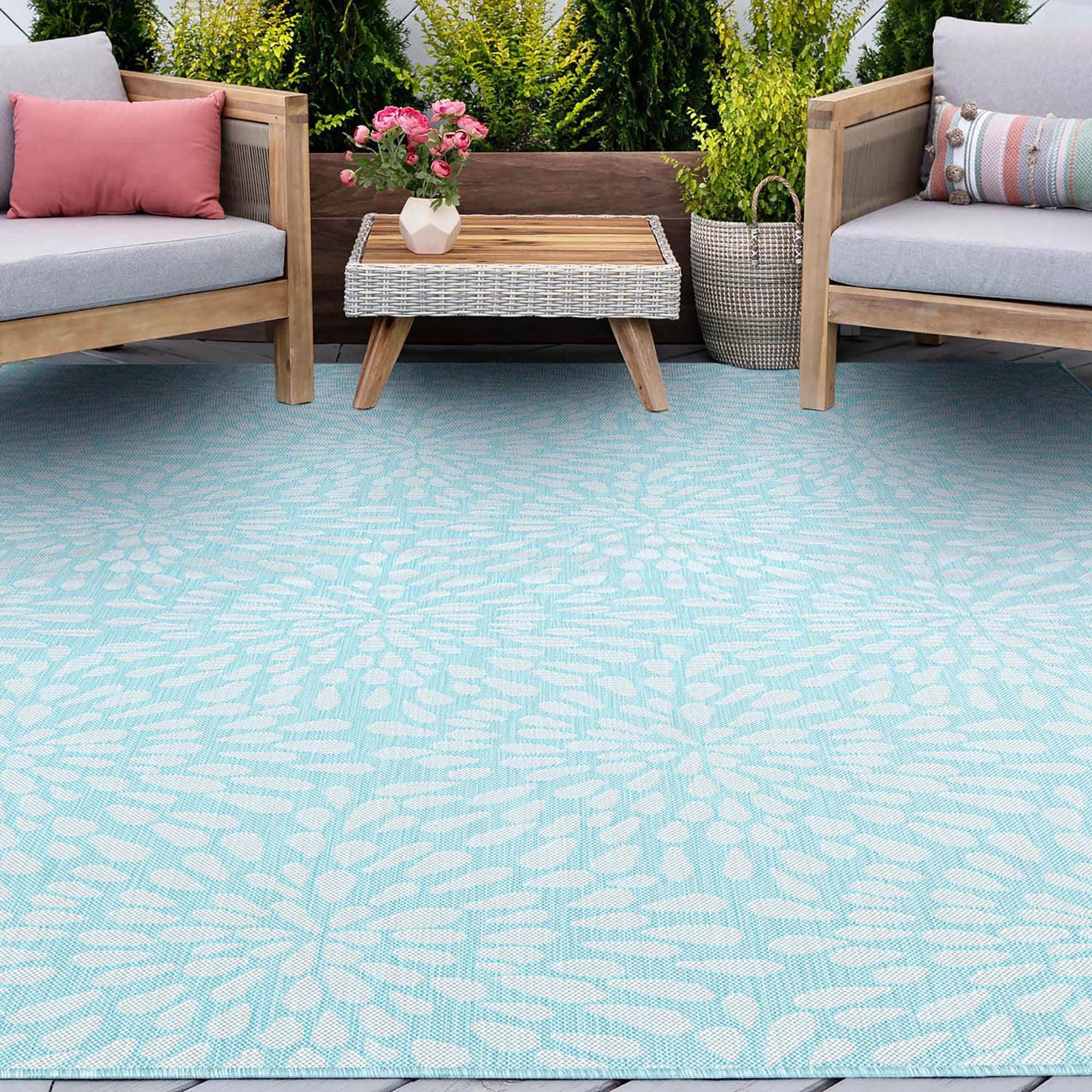  ECO1906 5X8 Eco 5 x 8 (ft) Flatweave Polypropylene Aqua Rectangular Indoor/Outdoor Area rug