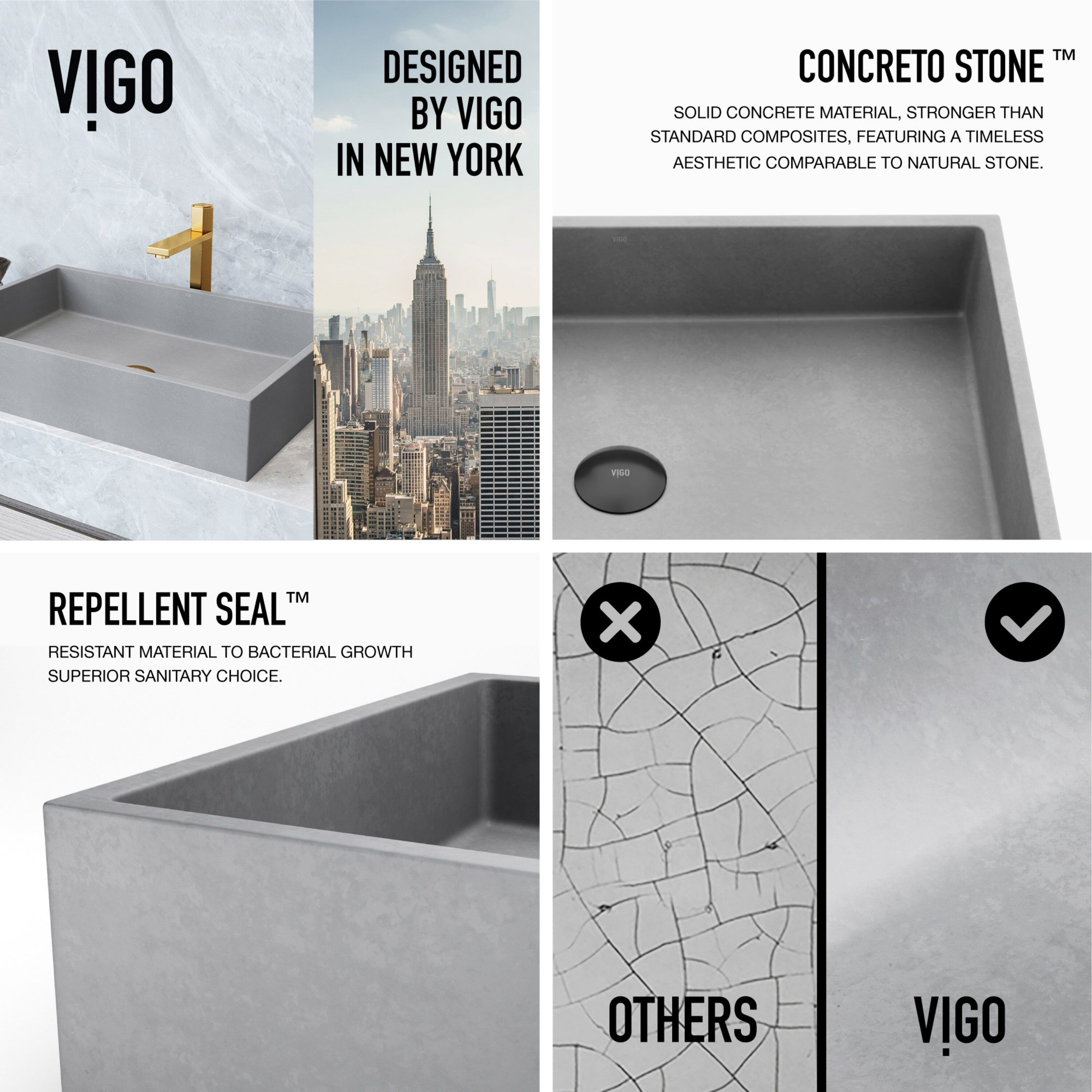 Concreto Stone 24" Gray Rectangular Vessel Bathroom Sink
