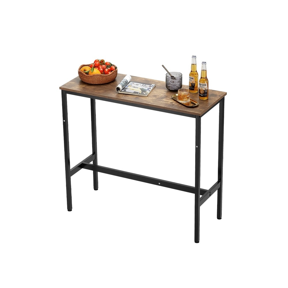 GIVIMO Bar Table Sturdy Metal Frame High Top Pub Table 39-in x 16-in x 35.5-in Narrow Long Kitchen Dining Cocktail Counter Bar Height Desk Rustic Brown Black