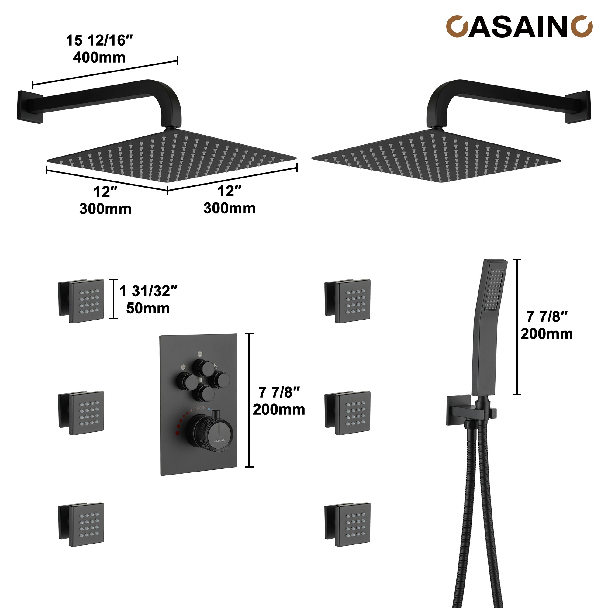 CASAINC HM-T207-SQ-BN Showerhead-Bar-Panels - View #11