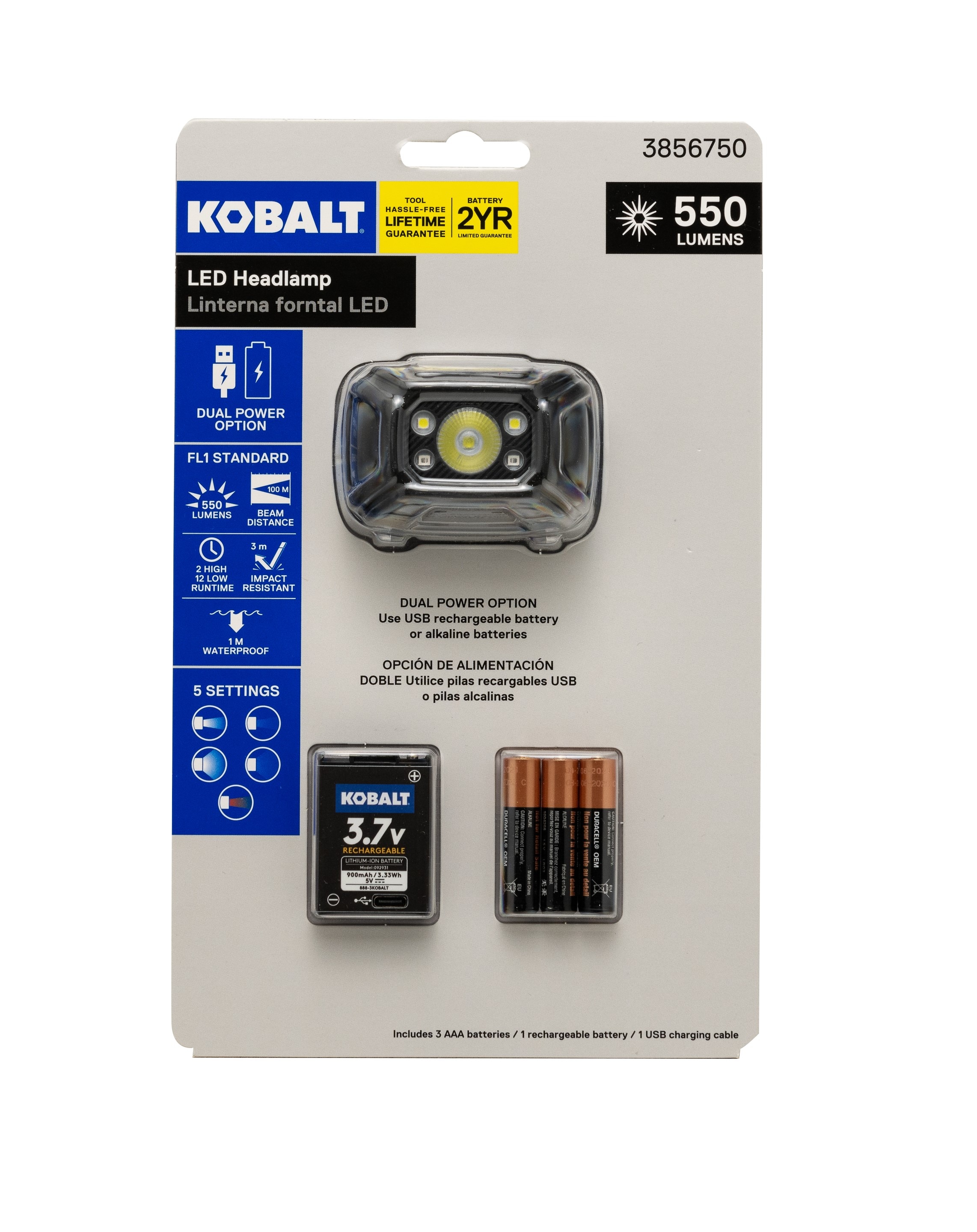 Kobalt 550-Lumen LED Rechargeable Headlamp (Battery Included) in