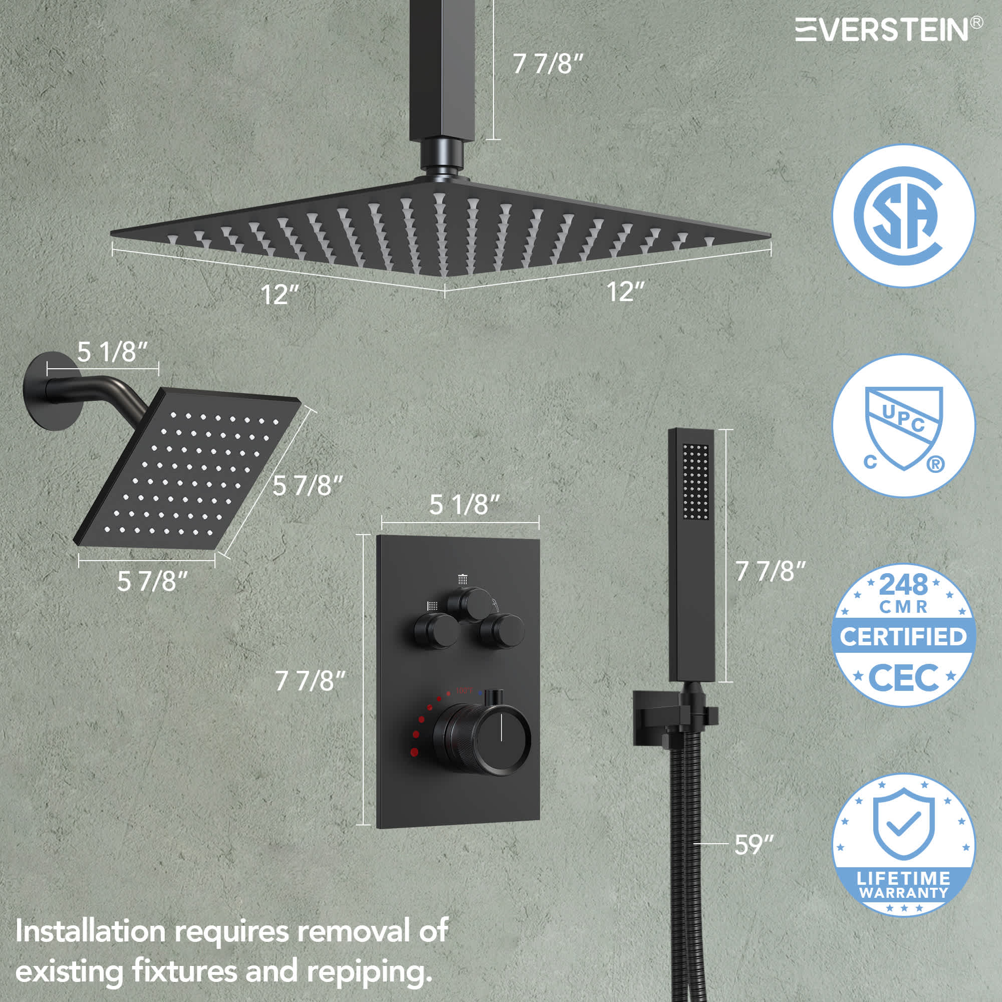 EVERSTEIN SFS1007-BK12 Tub-Shower-Faucets - View #5