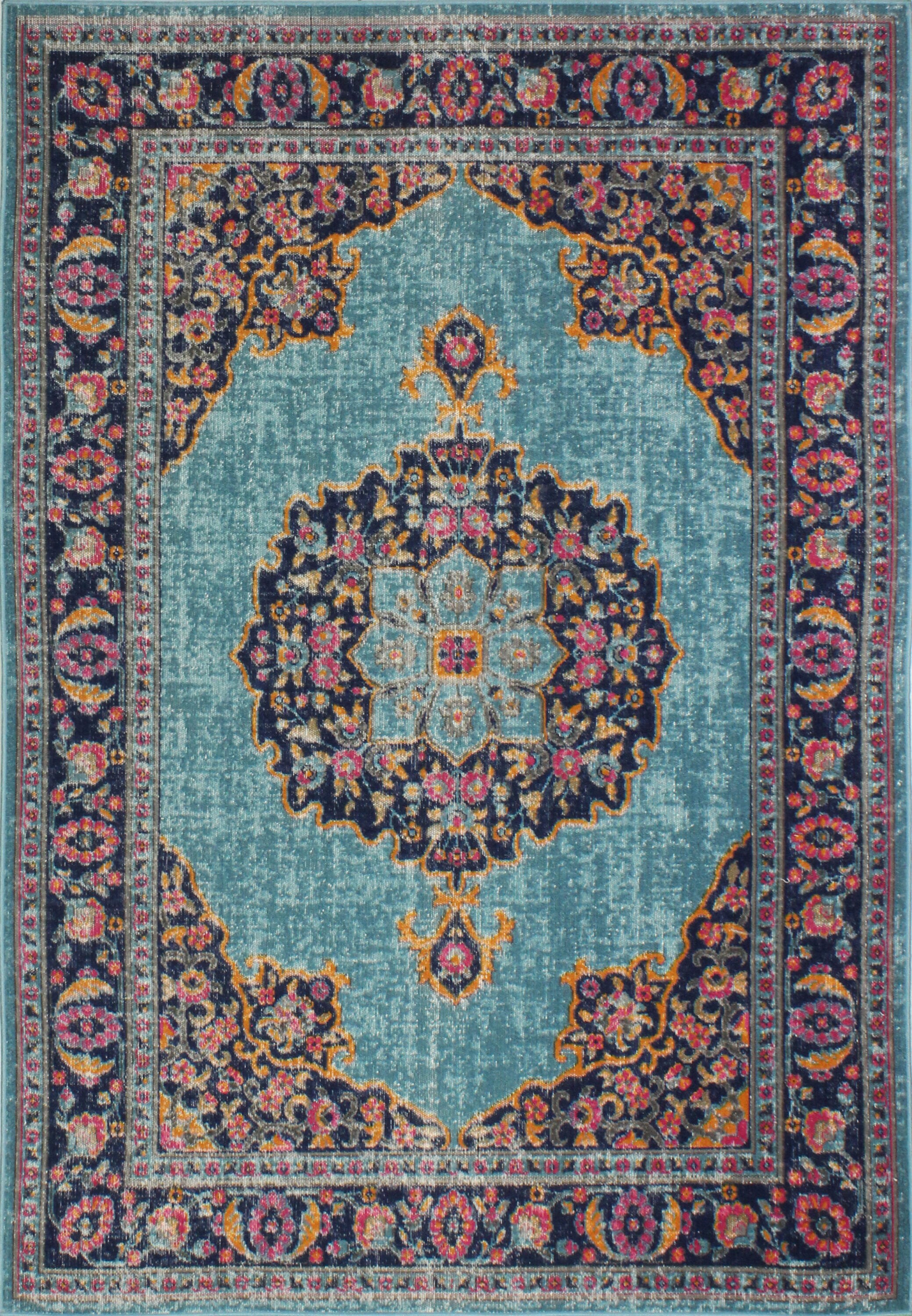 Bashian 649652248080 5 X 8 (ft) Teal Indoor Floral/Botanical Farmhouse/Cottage Area Rug