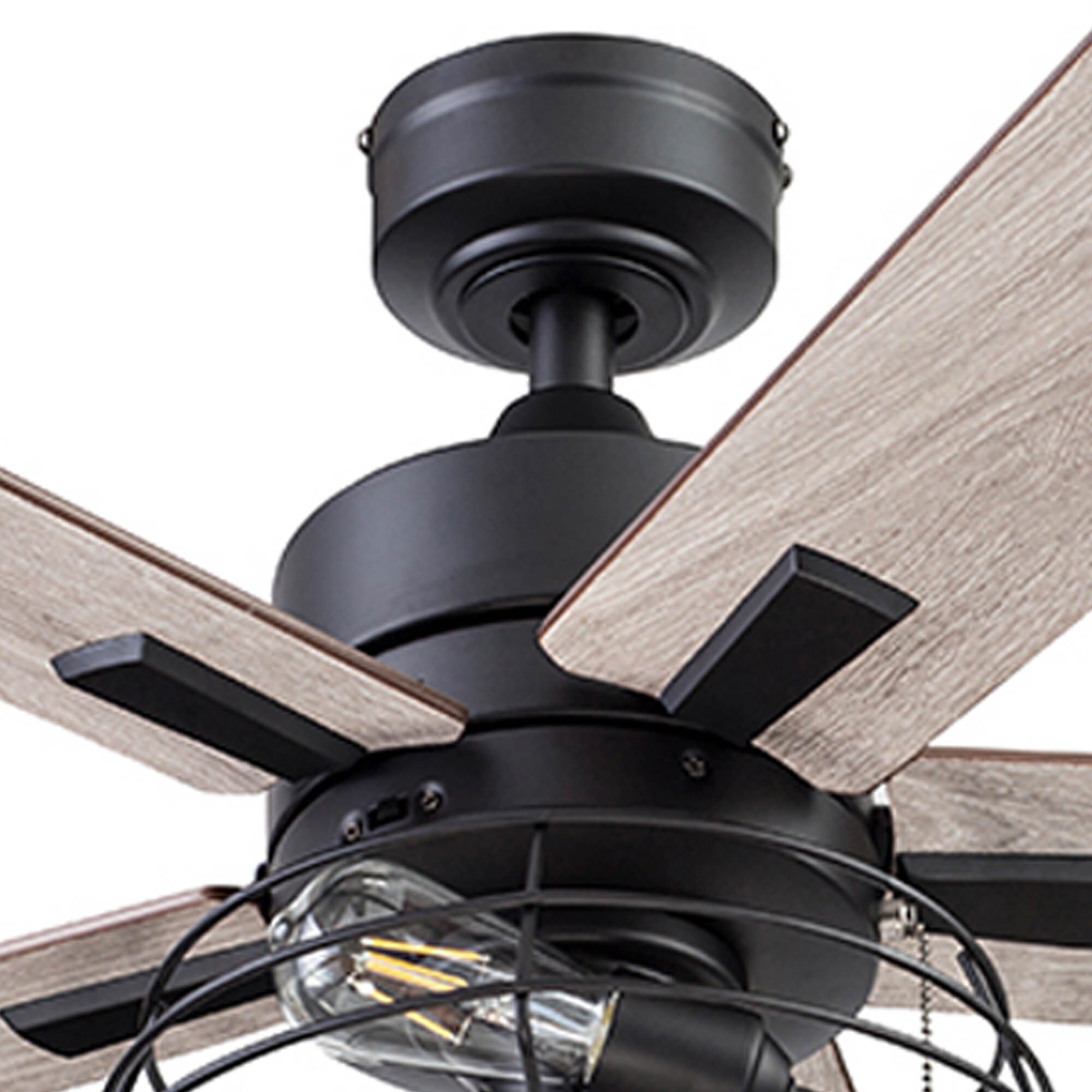 Marshall 52" Matte Black Industrial Ceiling Fan with Gray Oak Blades