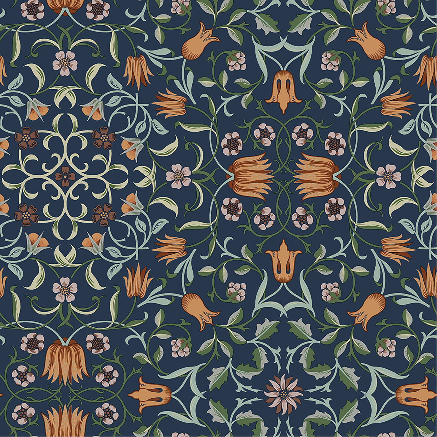 Dark Blue Floral Non-Pasted Washable Wallpaper Roll